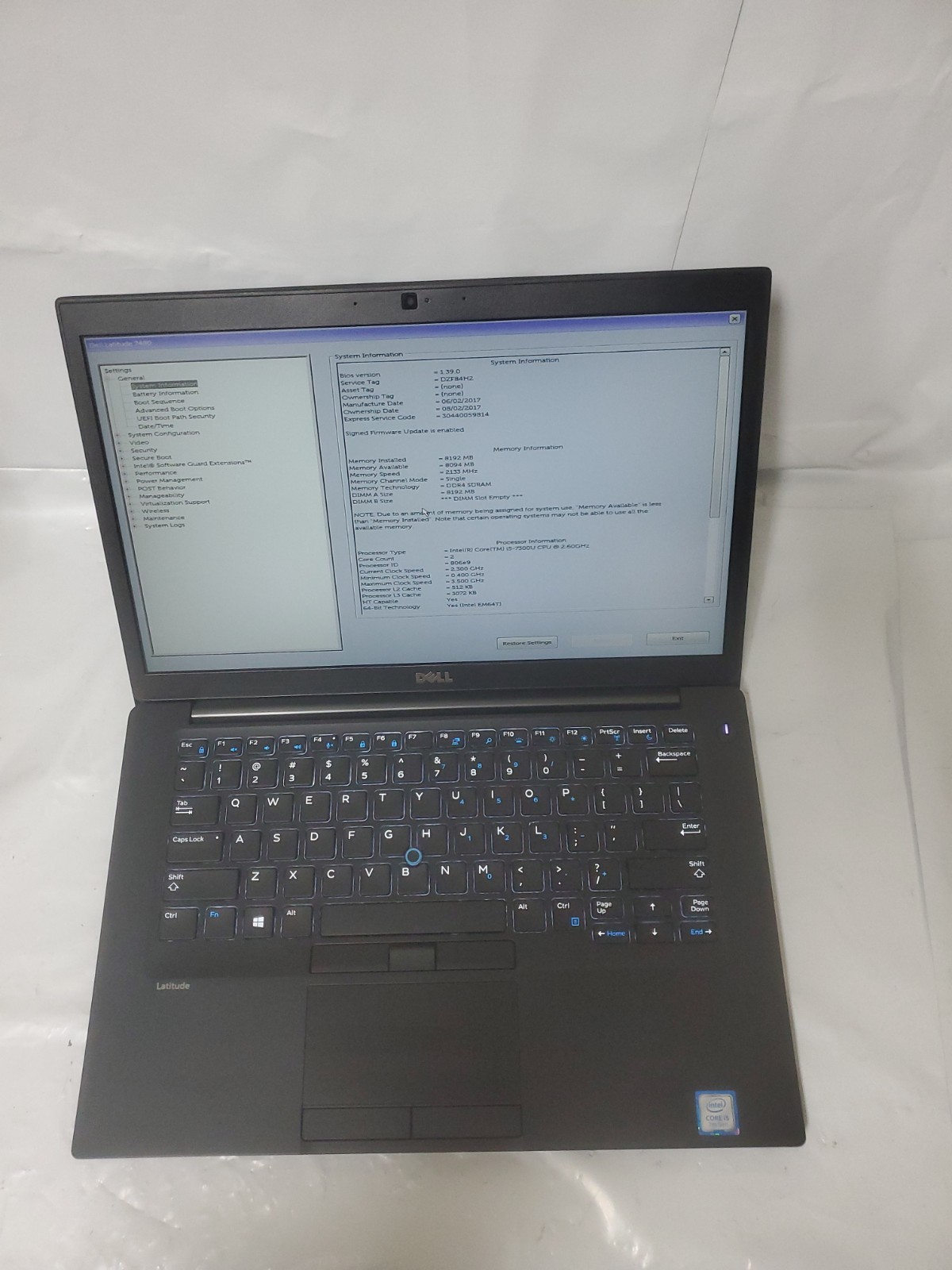 Dell Latitude 7480 14" Laptopi5-7300U 2.6GHz 8GB RAM/No SSD/Test