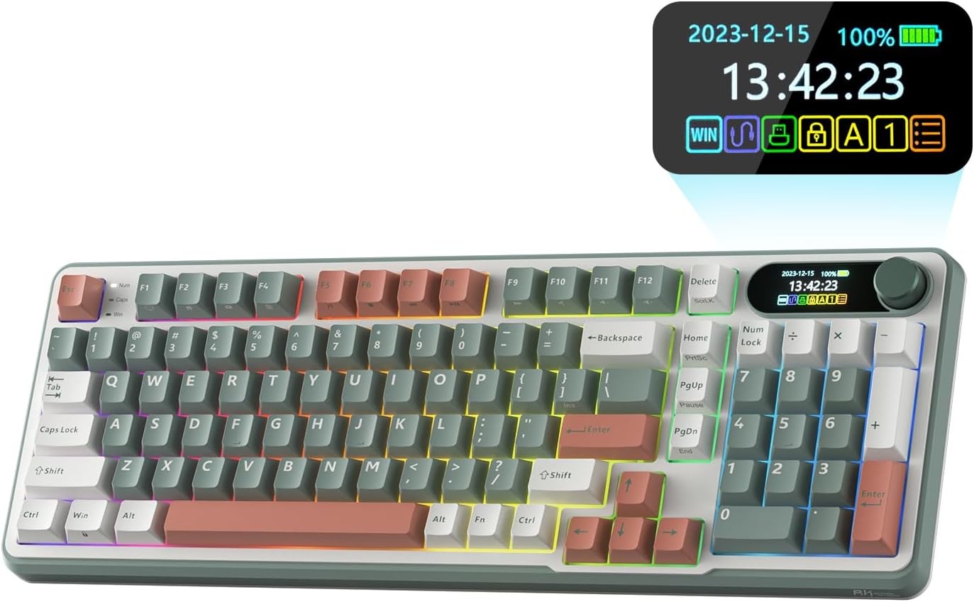 RK ROYAL KLUDGE S98 Mechanical Keyboard Tactile Pale Green Switch, Clay 