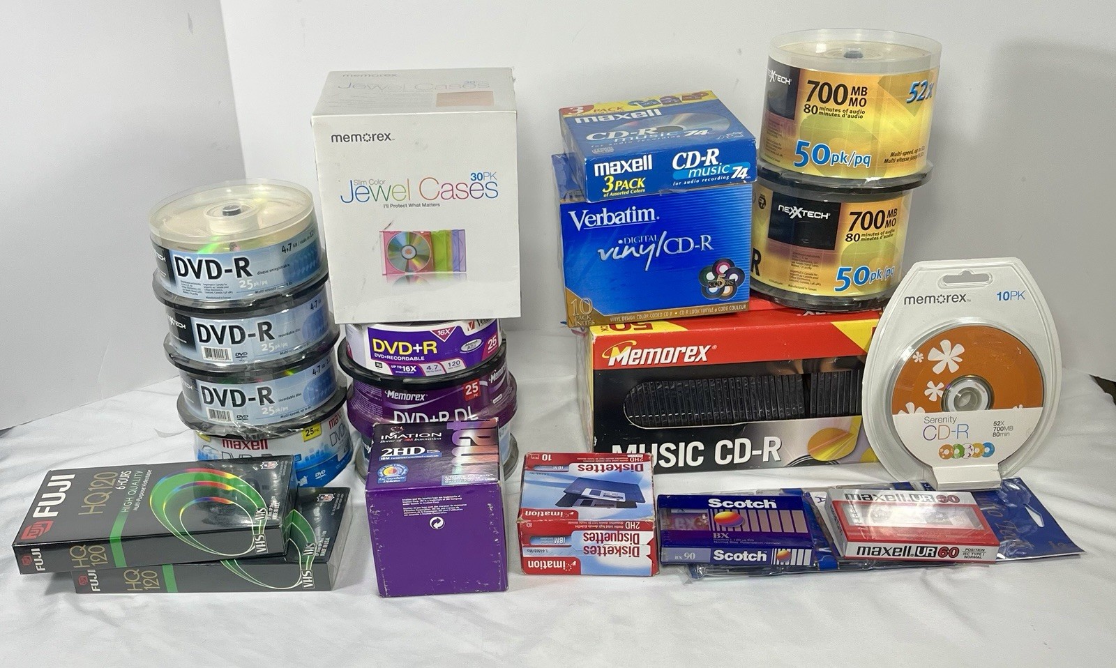 Large Lot of NOS Mixed Media - DVD-R - CD-R - VHS - More - Unused Media