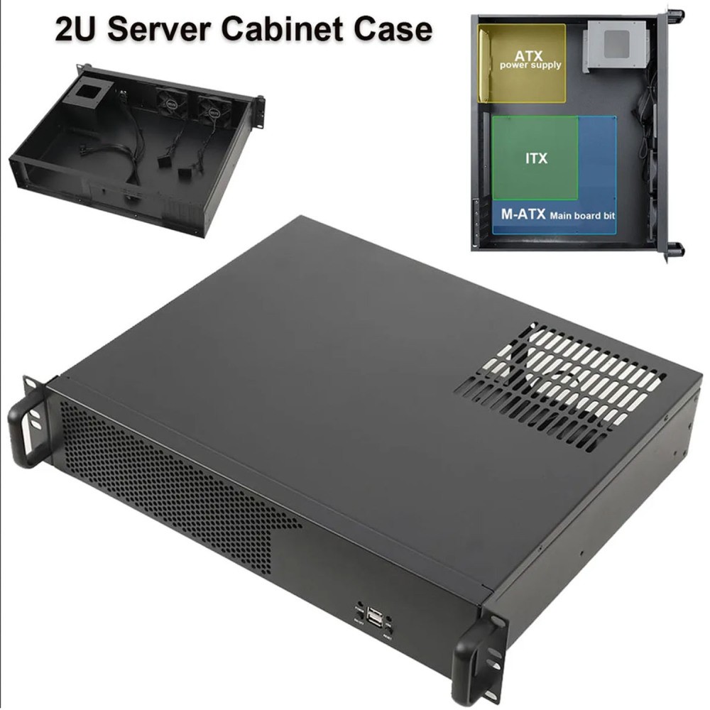 2U Server Rack Cabinet Network Chassis Rackmount Computer Case Enclosure ITX ATX