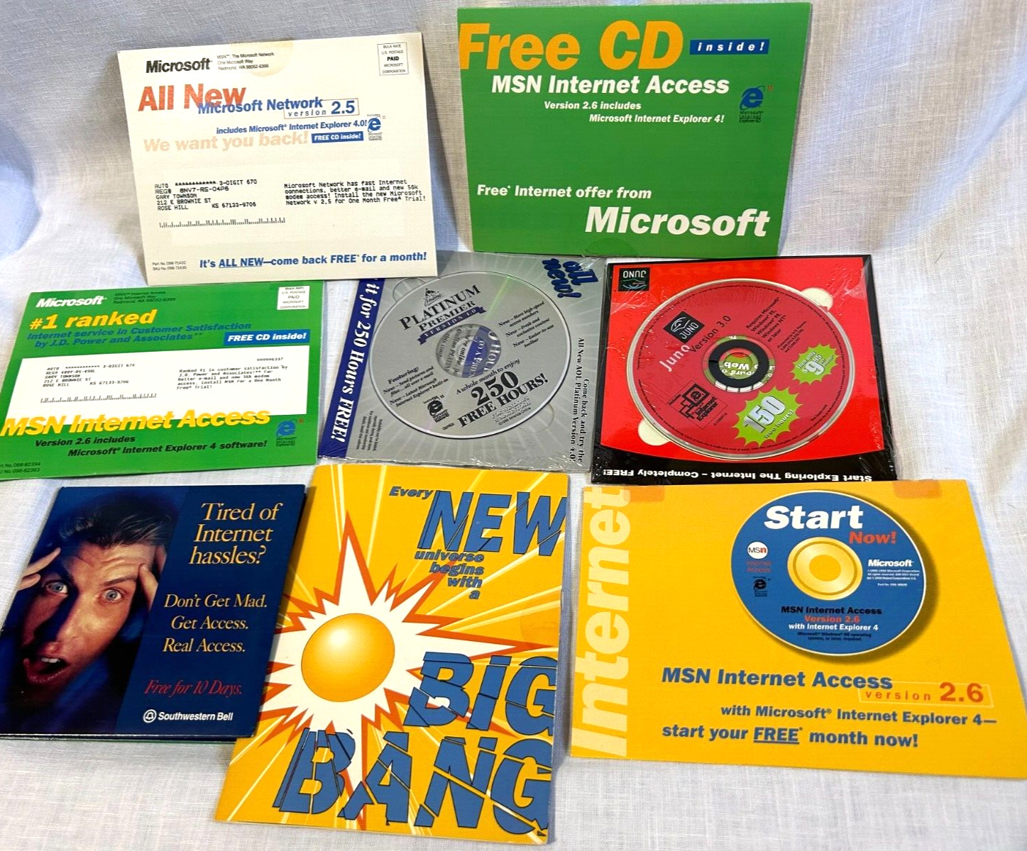 Lot of 8 Vintage Internet Service Providers Software MSN Juno SWBell AOL