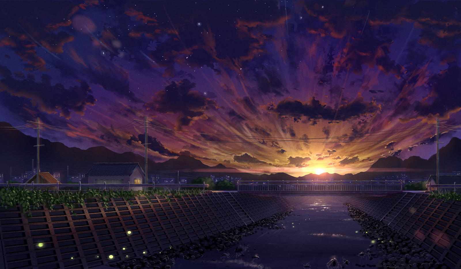 Landscape sunset clouds river painting Custom Gaming Mat Desk