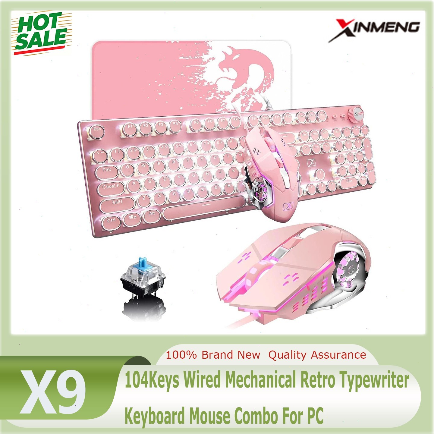 XINMENG X9 104Keys Wired Mechanical Retro Typewriter Keyboard Mouse Combo For PC
