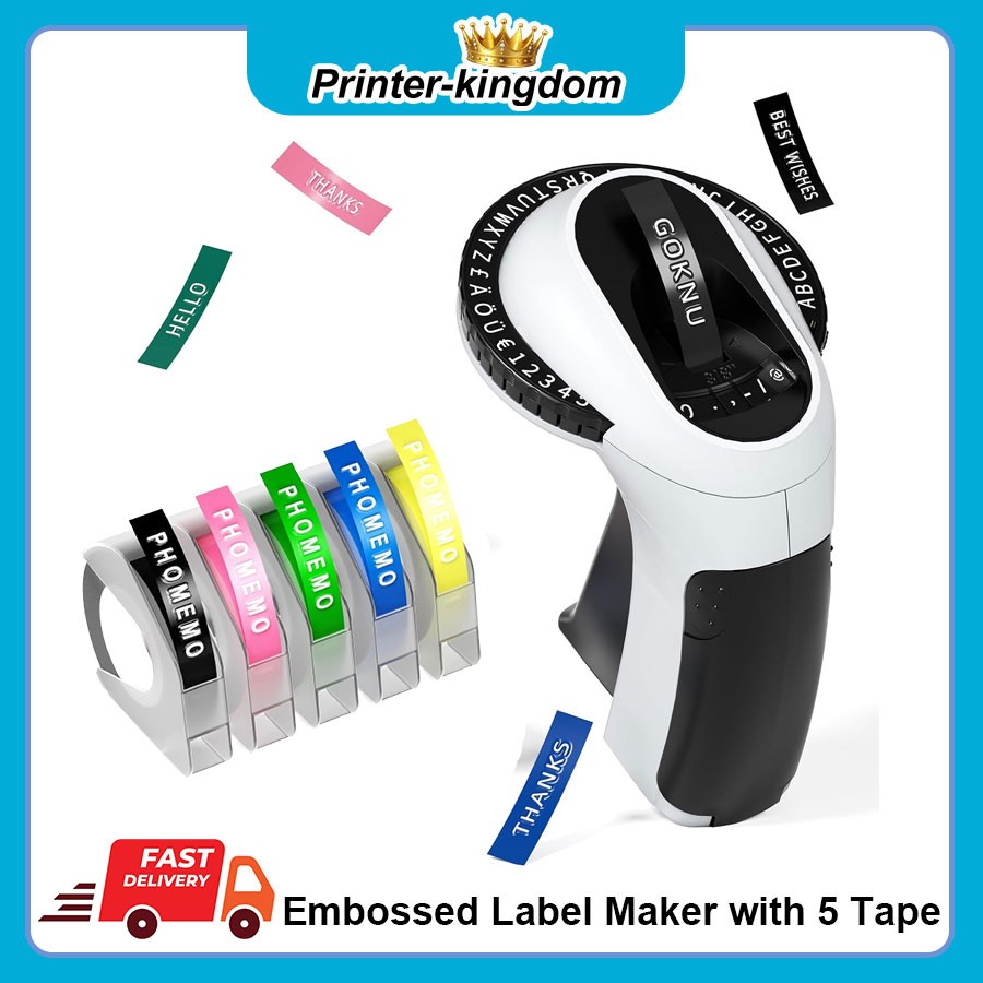 Phomemo Omega Embossing Label Maker and 5PK Label Tape 9mm Dymo Junior Embosser
