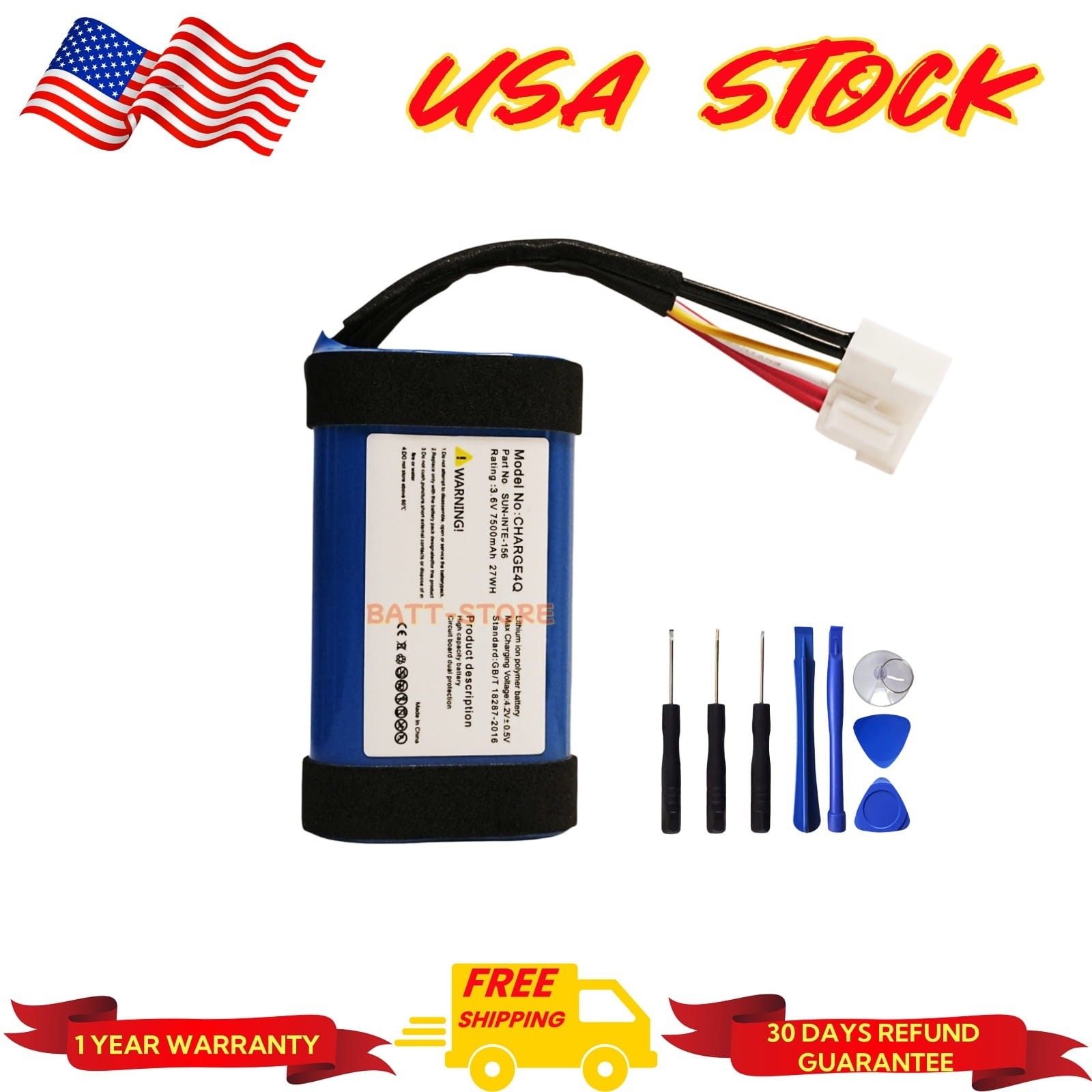 For JBL Charge 4Q SUN-INTE-156 Bluetooth Speaker Battery 3.6V 7500mAh 27Wh