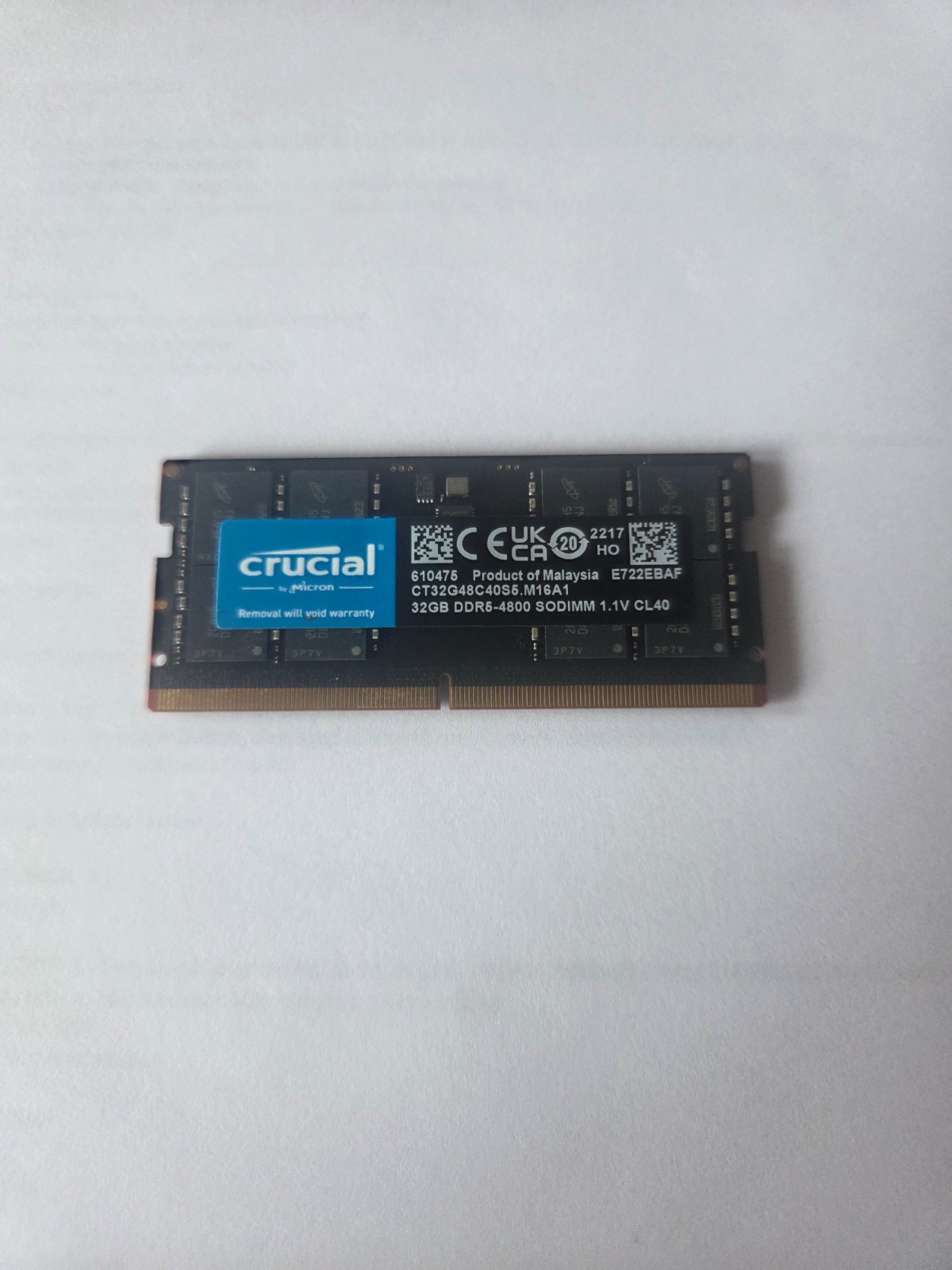 Crucial 32GB DDR5-4800 SODIMM 1.1V CL40 Laptop RAM Memory (1x32GB)