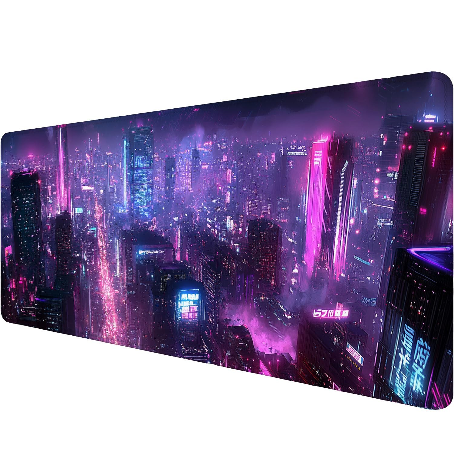 Neon City Gaming Mouse Pad Desk Pad Purple Cyberpunk Night Futuristic Mouse Pad