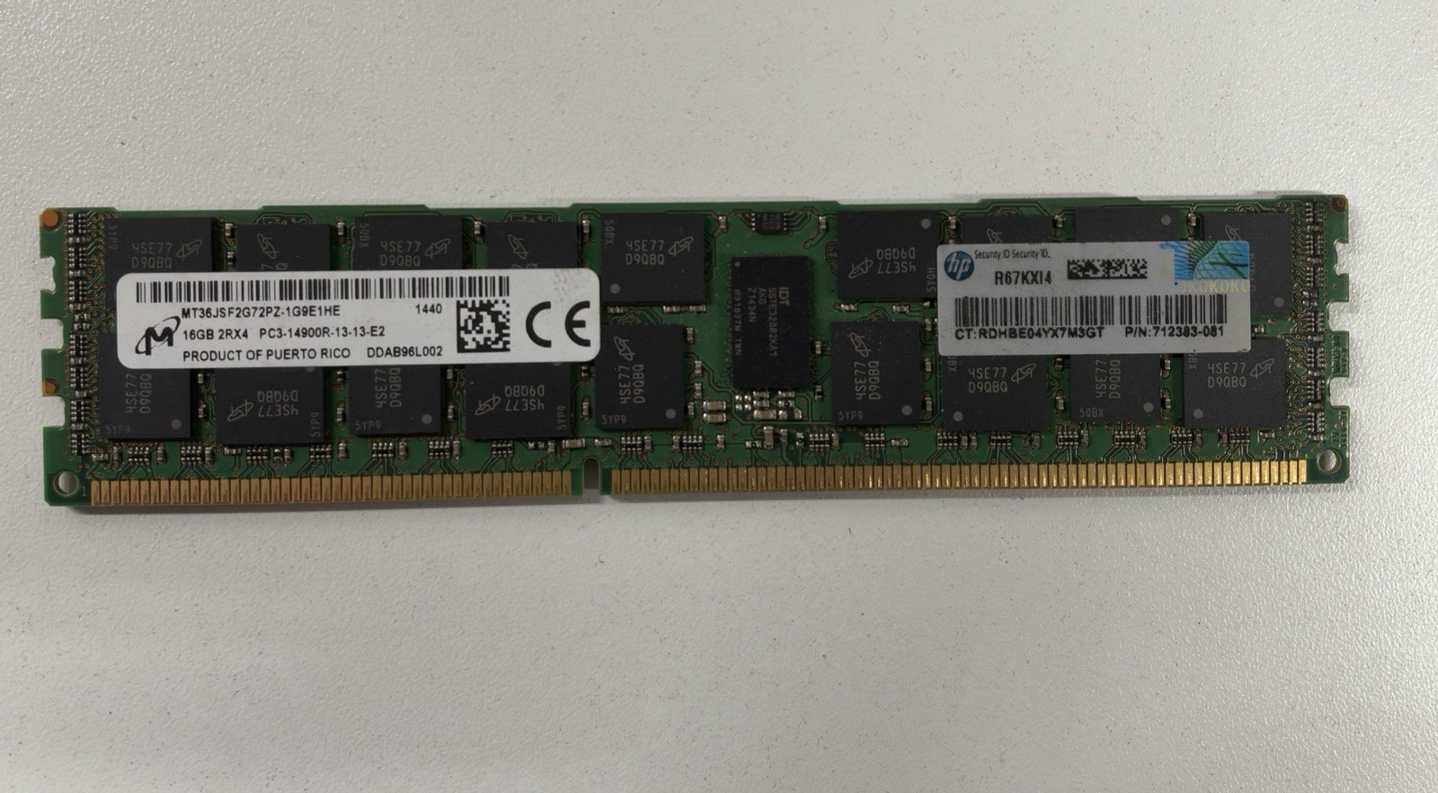 Micron 16GB 2Rx4 PC3-14900R DDR3 ECC  Memory MT36JSF2G72PZ-1G9E1H HP:712383-081