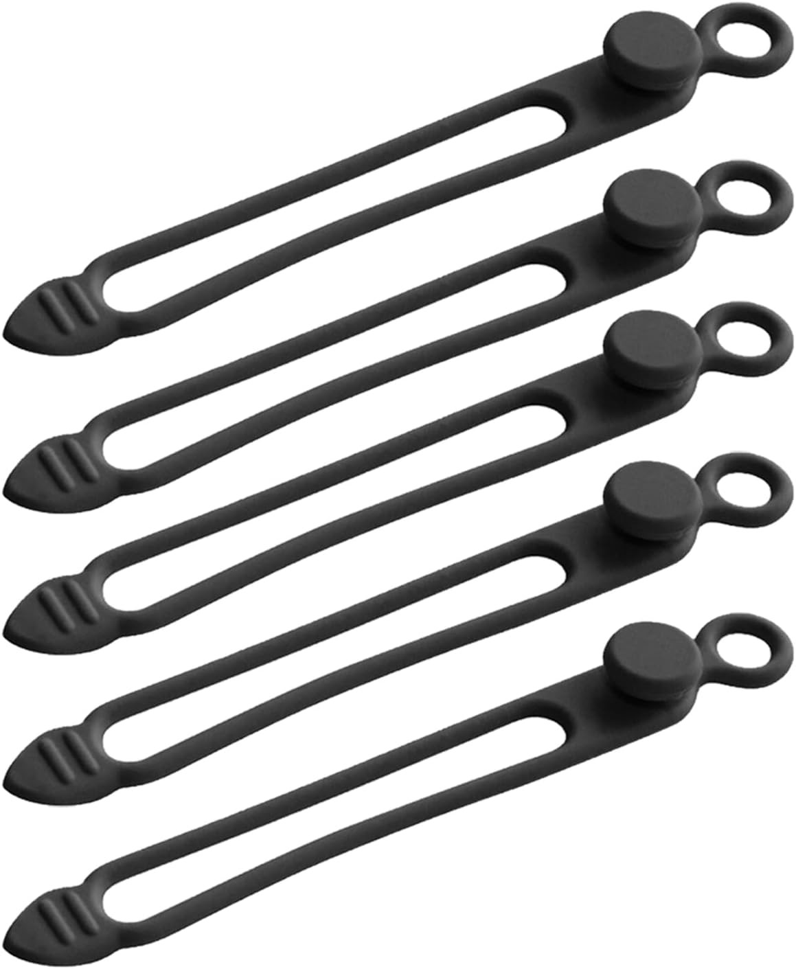 Silicone Cable Ties 5 Pcs Black Reusable Cable Holder Elastic Cord Straps Flexib