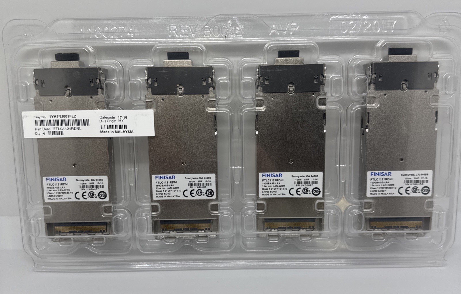 4 X Finisar FTLC1121RDNL 100GBASE-LR4 13xx nm LAN-WDM 10km SMF Qty 4 OPEN BOX
