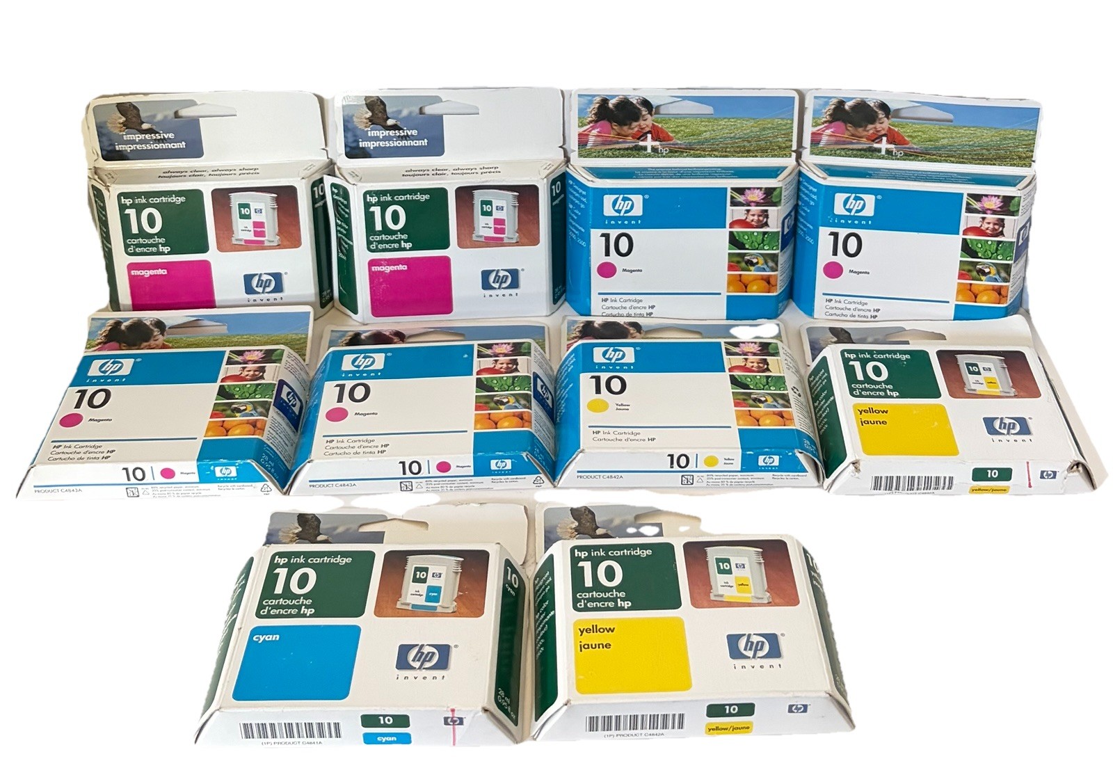 LOT of 10 HP 10 Ink Cartridges CYAN-1 , MAGENTA-6 ,YELLOW-3 , EXPIRED NEW-SEALED