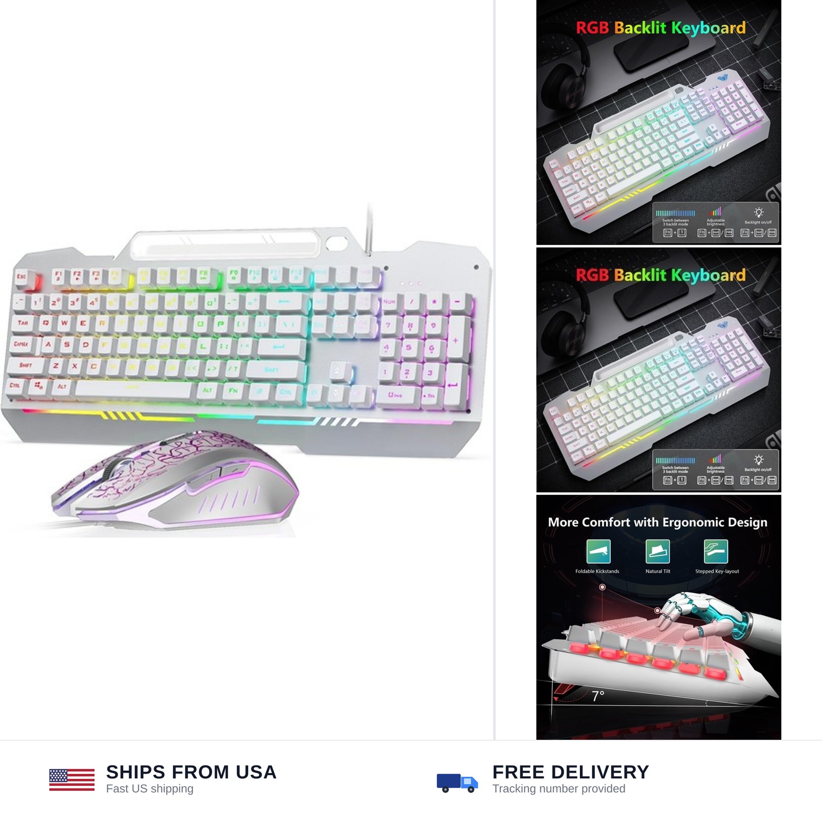 AULA Gaming Keyboard, T102 104 Keys Keyboard and Mouse Combo, USB Wired Compu...