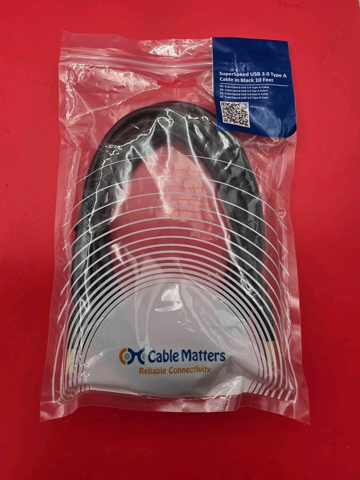 Cable Matters USB 3.0 Type A Cable 10ft Black New 200006-BLACK-10 SuperSpeed