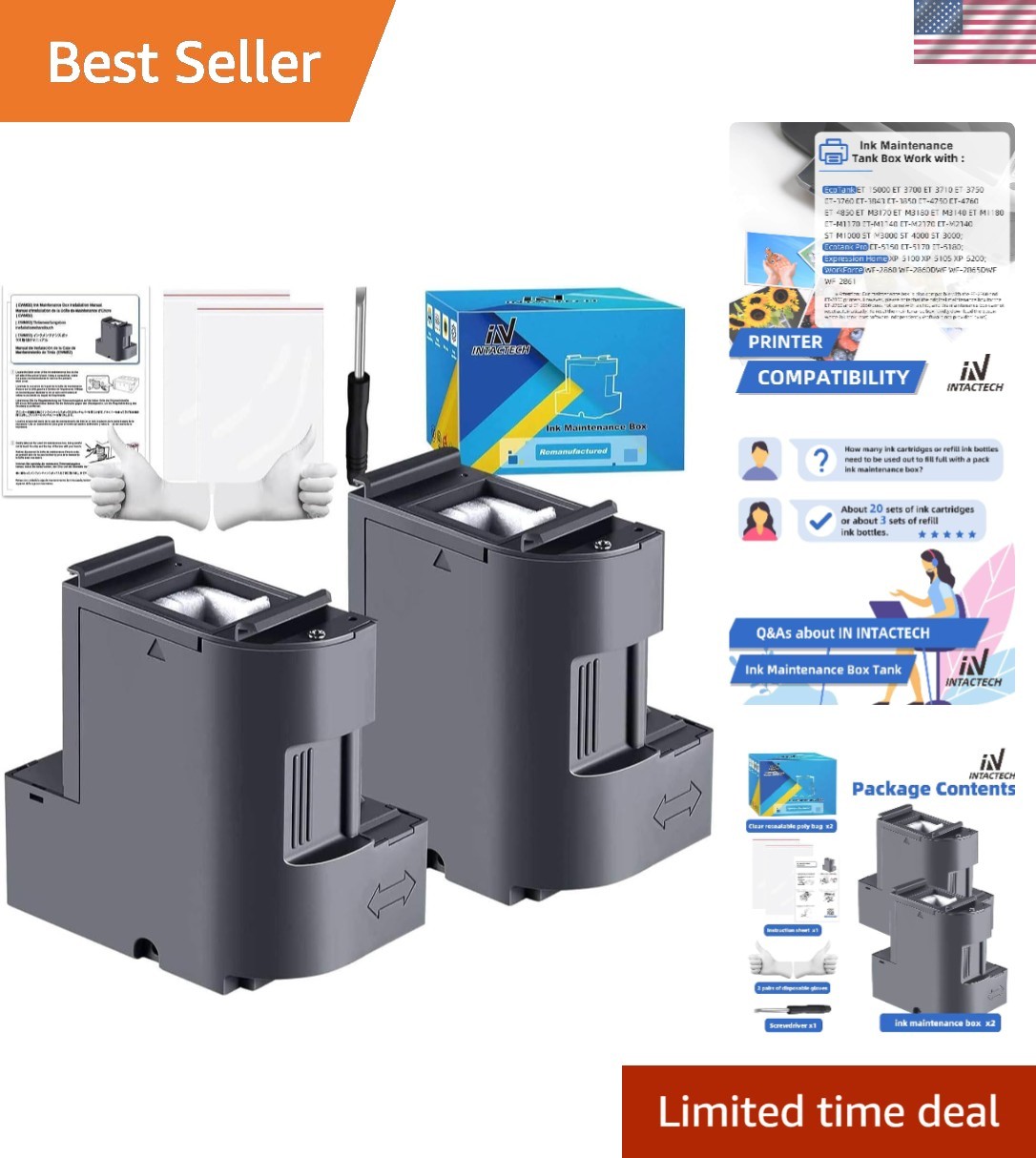 Durable Maintenance Box 2-Pack for ET Printers - Prevent Leaks & Ensure Quality