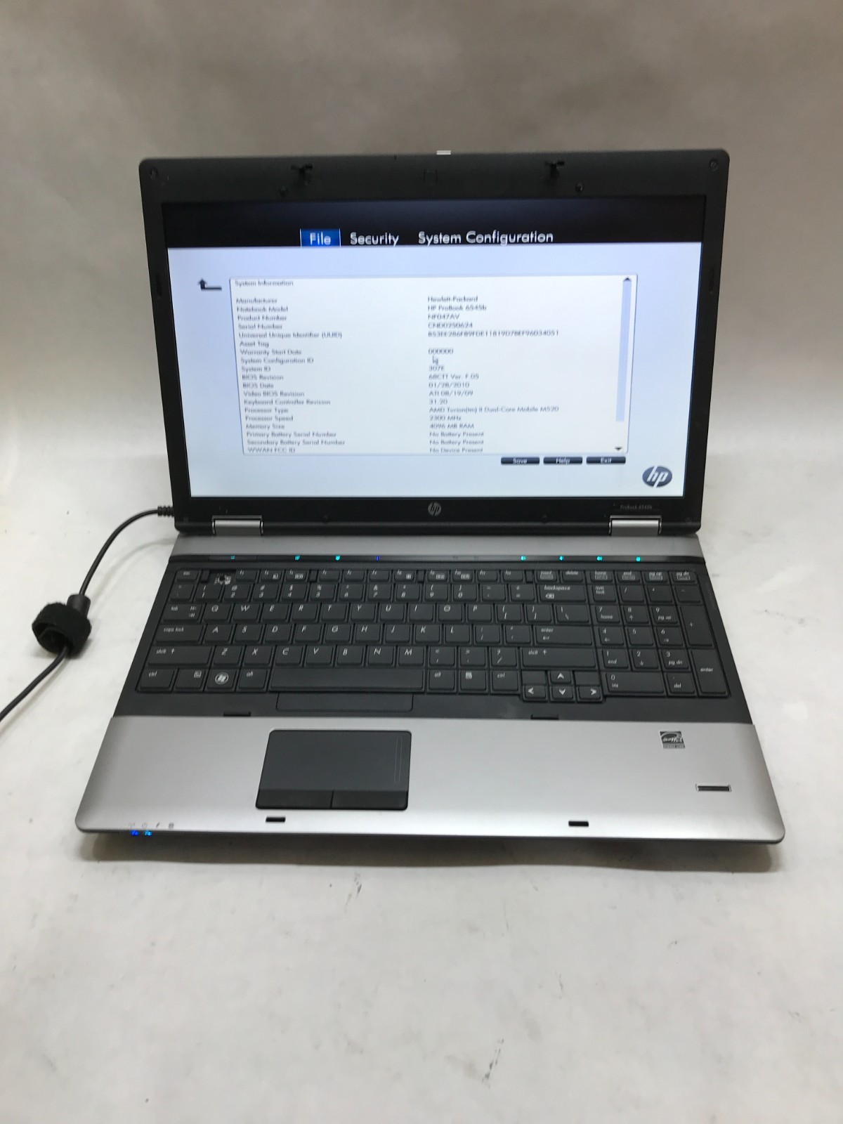 HP ProBook 6545b 15" AMD Turion 4GB RAM NO HDD/OS For Parts READ DESCRIPTION -DW