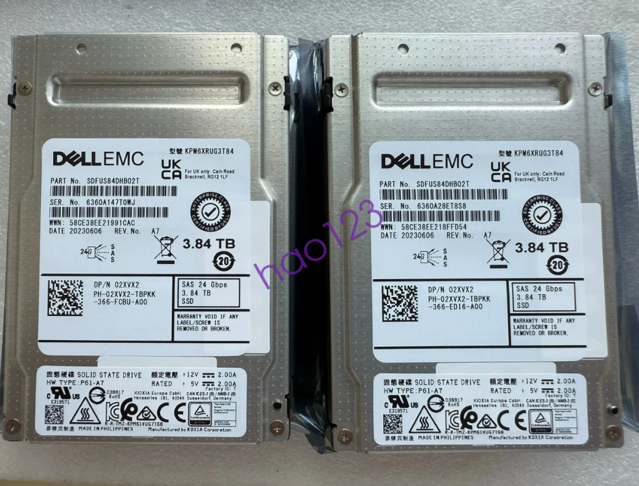DELL EMC 02XVX2 KPM6XRUG3T84 3.84TB SAS 24G SSD Internal Hard Disk Drives