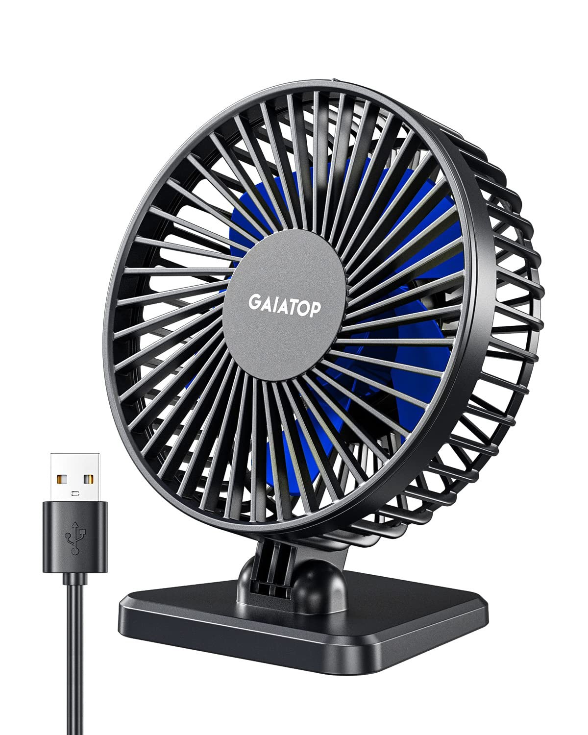 Gaiatop USB Desk Fan, Personal Portable Quiet Small Table Desktop Small, Blue