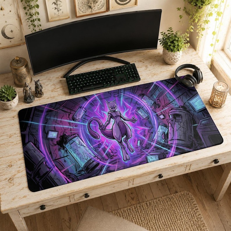 Mewtwo Mouse Pad | Psychic Type Desk Mat, Pokemon Gaming Desk Mat Mouse Pad