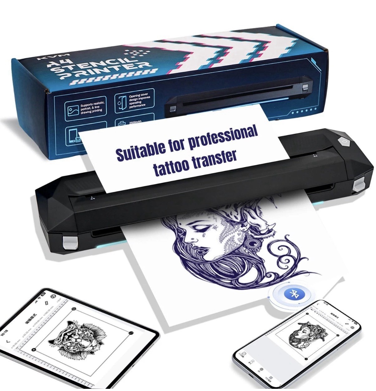 KVM Wireless Tattoo Thermal Stencil Printer Bluetooth or USB Interface Therma...