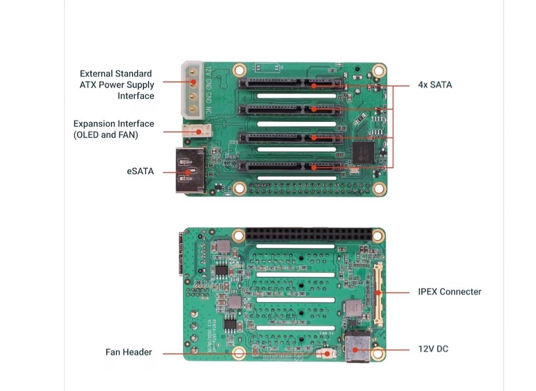 SATA HAT, Up to 5X SATA disks HAT for Raspberry Pi 5 and Rock Pi SBCs