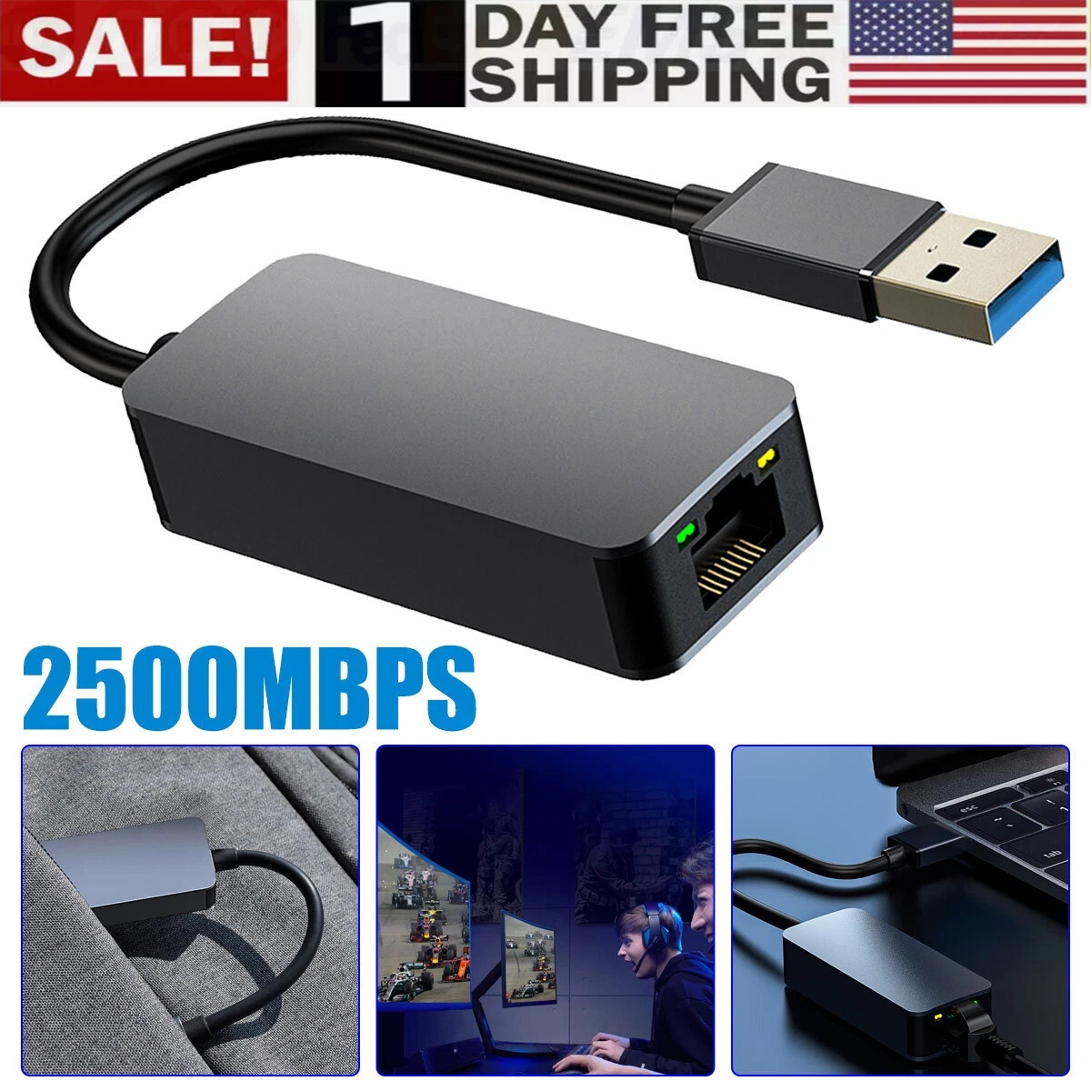 NEW 2.5G USB 3.1 Ethernet Adapter To 2.5 Gigabit RJ45 LAN Network Adapter Cable