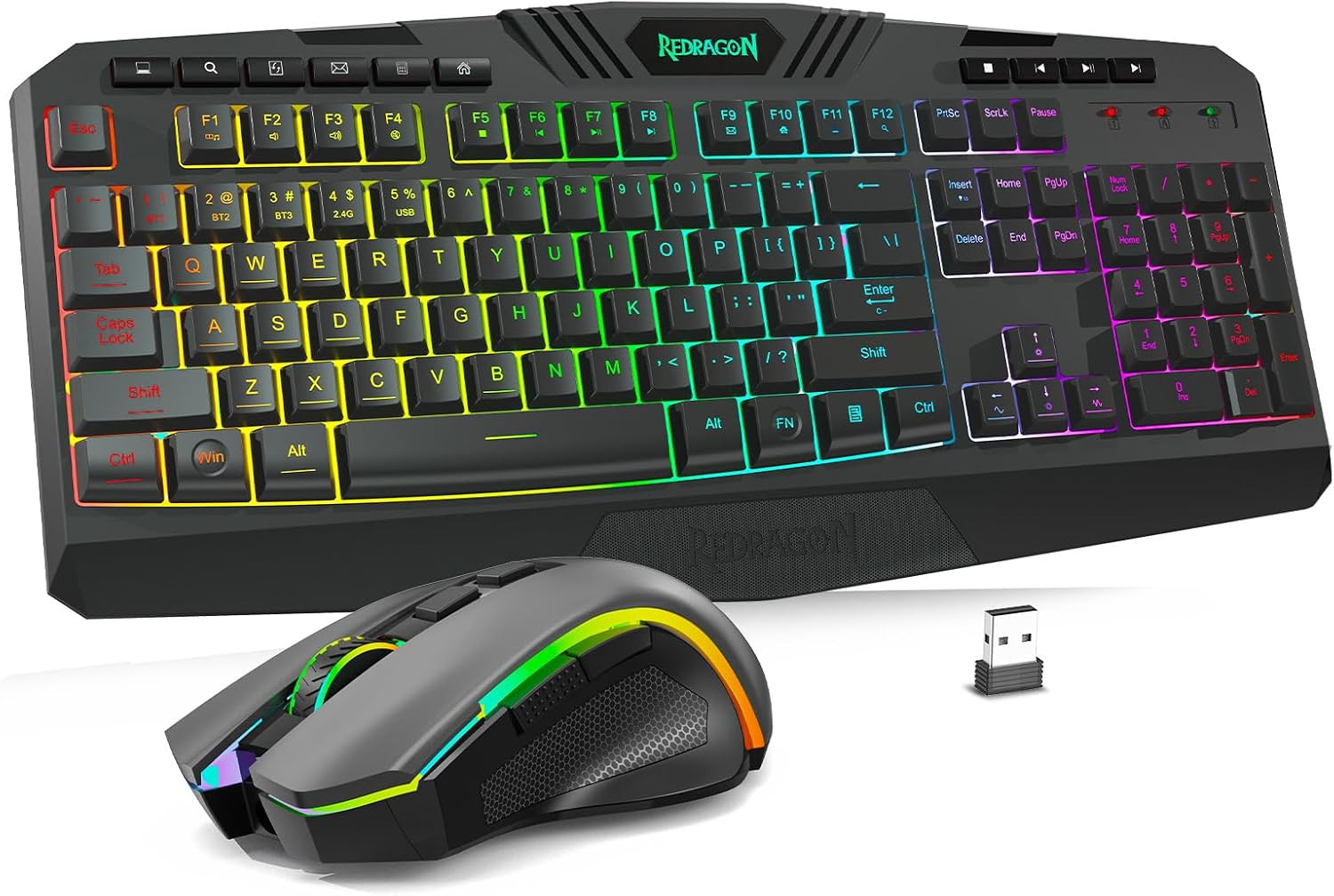 Redragon S101M-KS Gaming Keyboard and Mouse Wireless with Tri-Mode, RGB Keyboard