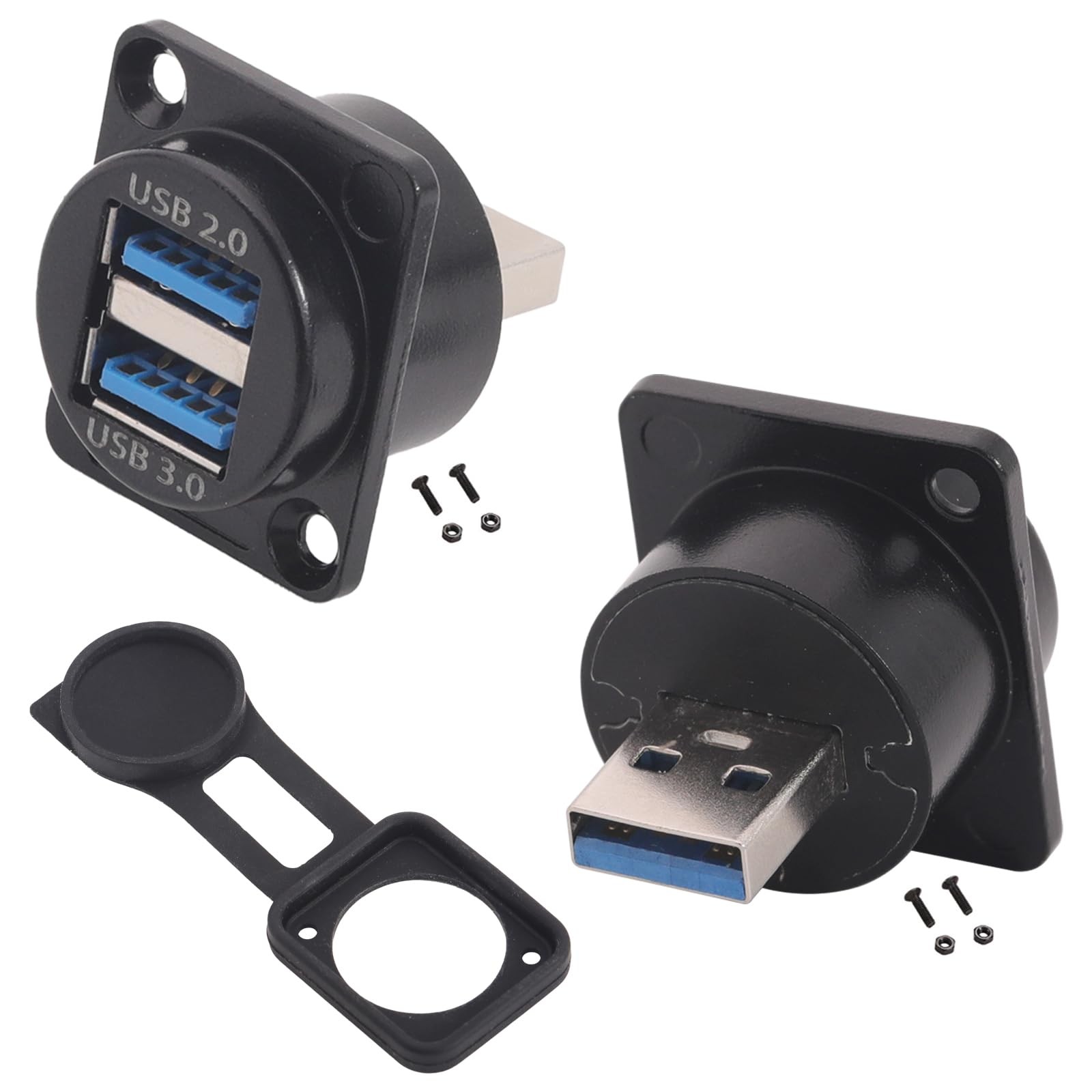PENGLIN 2PCS Dual USB 3.0 Male to Female Panel Mount Connector