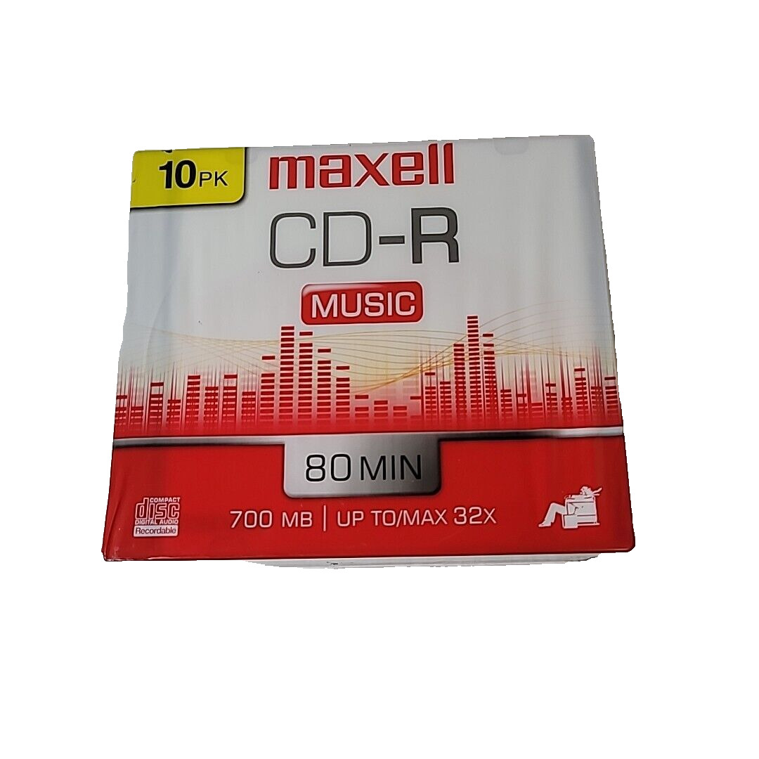 10 Pack Maxell CD-R Music Recordable Discs 80 Min 700 MB with Slim Cases NEW