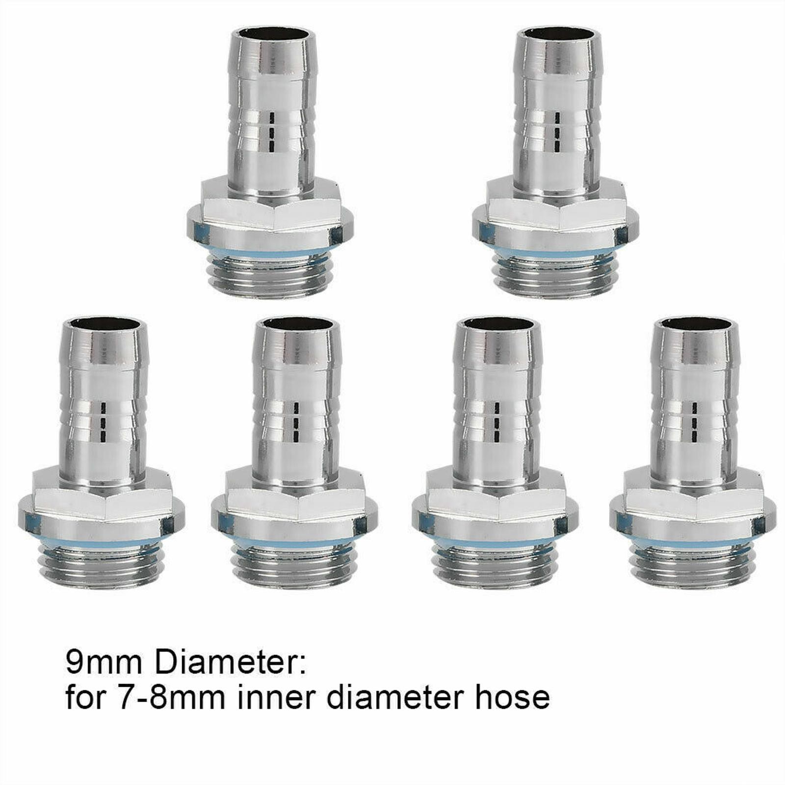 6Pcs Tube Tow-touch Fitting Barb Connector 9mm G1/4 Thread for PC Water Cooling