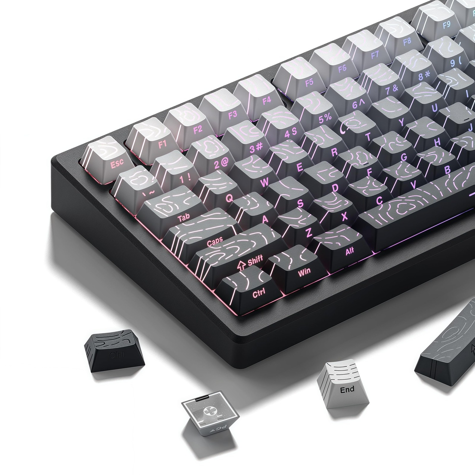 Shine Through Topographic Keycap Set Gradient Side Printed Cherry Profile