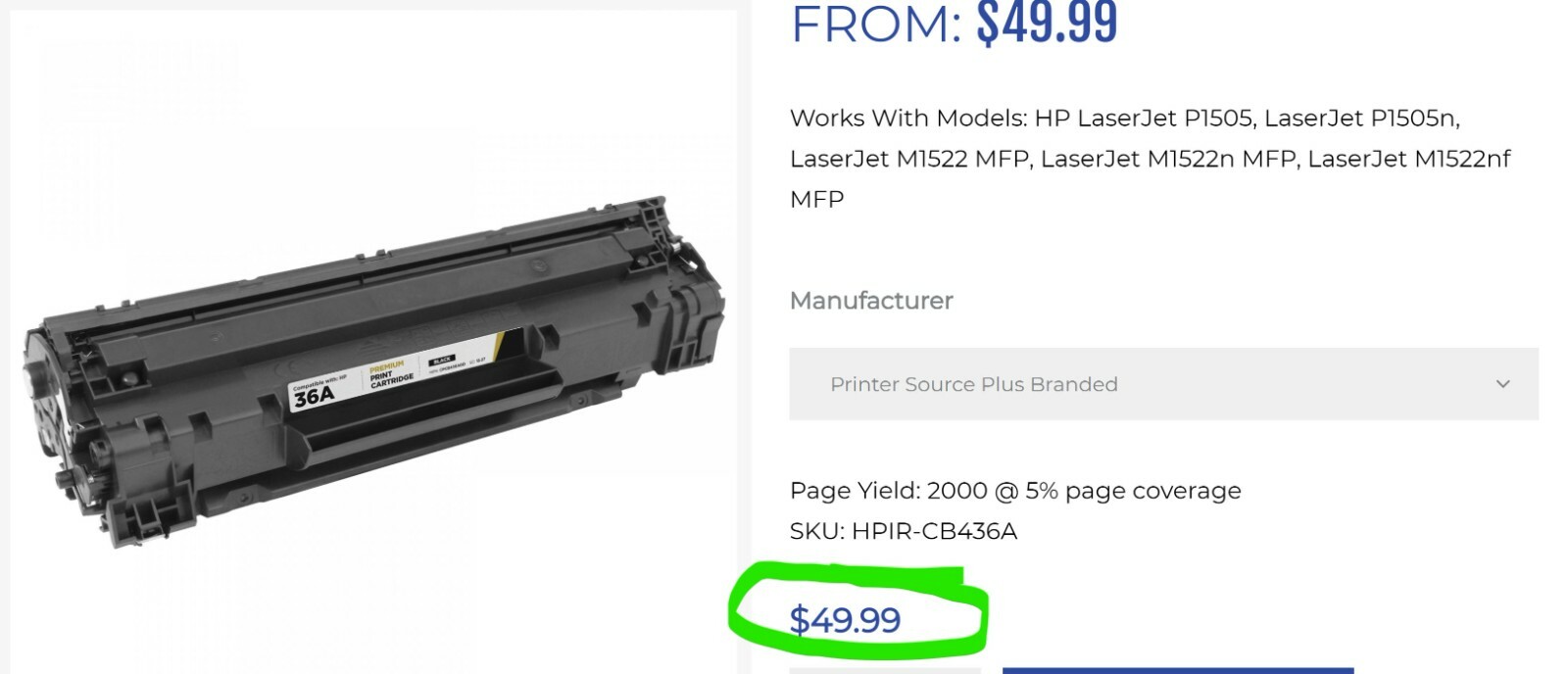 CB436A 36A BLACK 2000 PAGE YIELD TONER CARTRIDGE [Z2S3]#1
