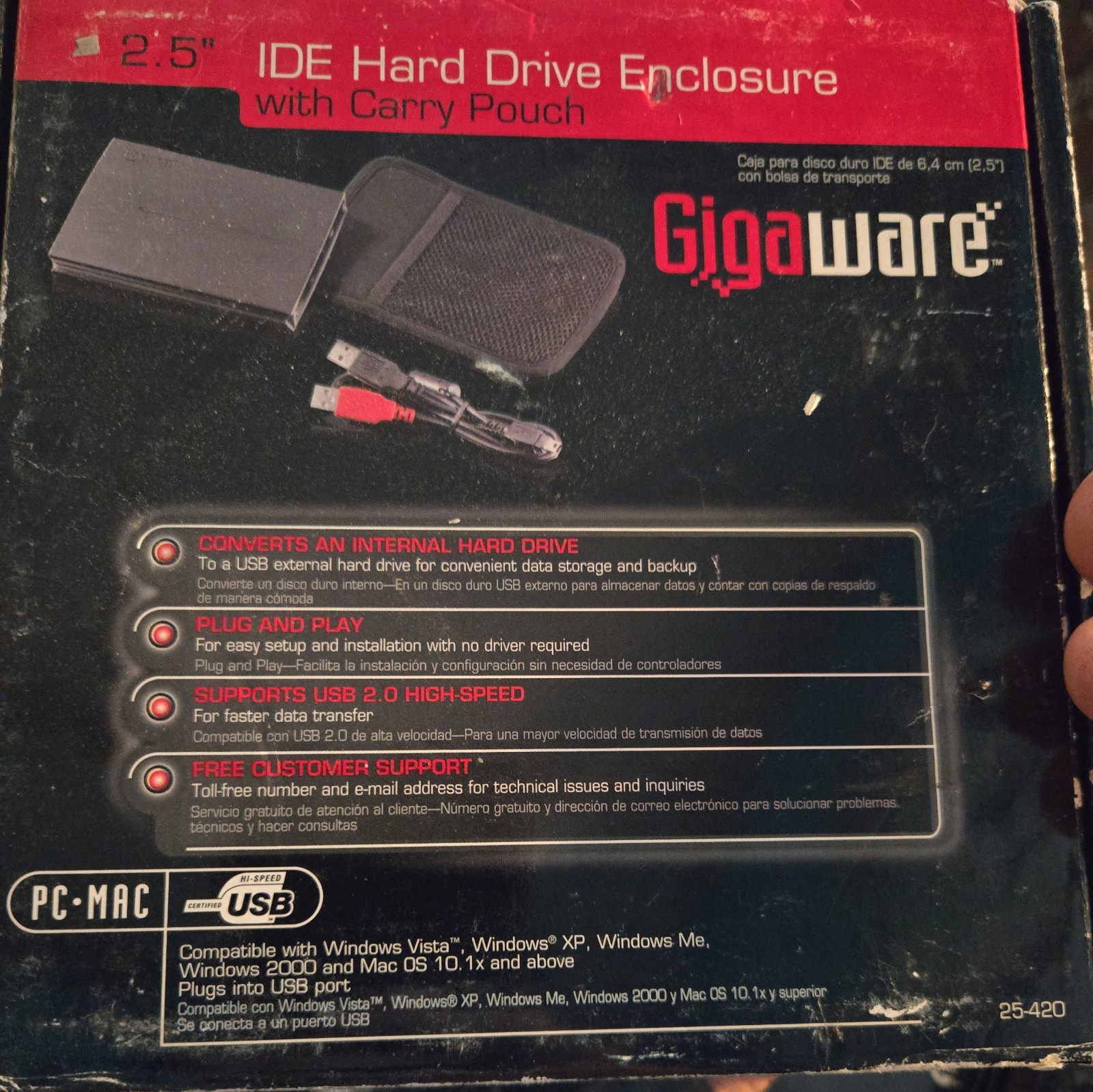 Gigaware 25-420 2.5 IDE Aluminum Exernal HDD Hard Drive Enclosure PC/MAC USB 2.0