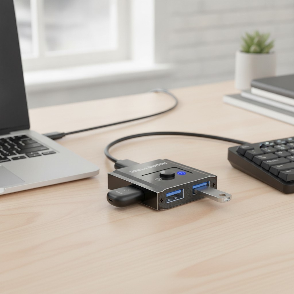 Bi-Directional USB Switch 1 in 2 Out - Effortless Device Sharing for Mac/Win