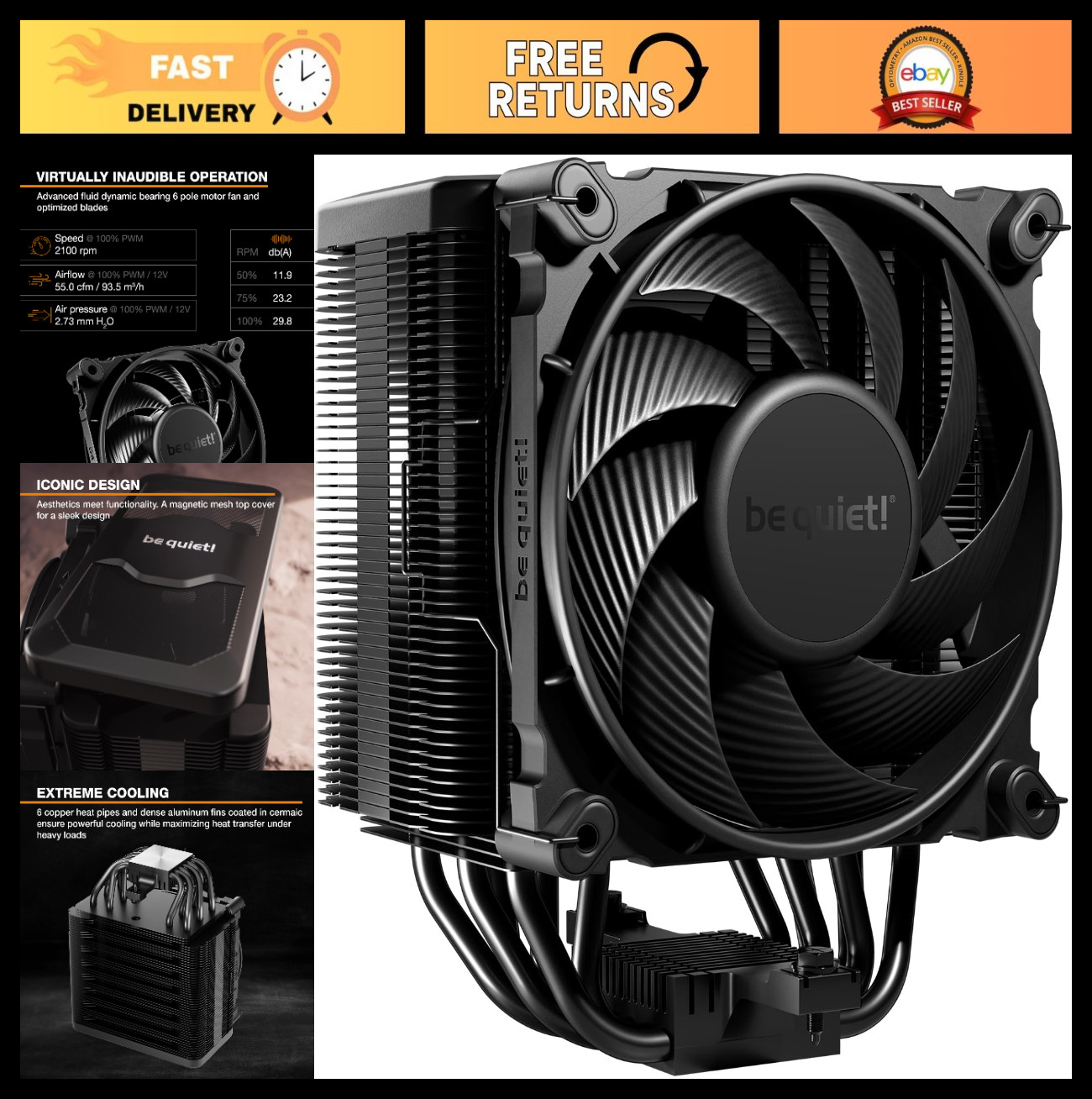 High Performance CPU Cooler, Dark Rock 5 Air, RAM & VRM Compatible, Quiet Operat