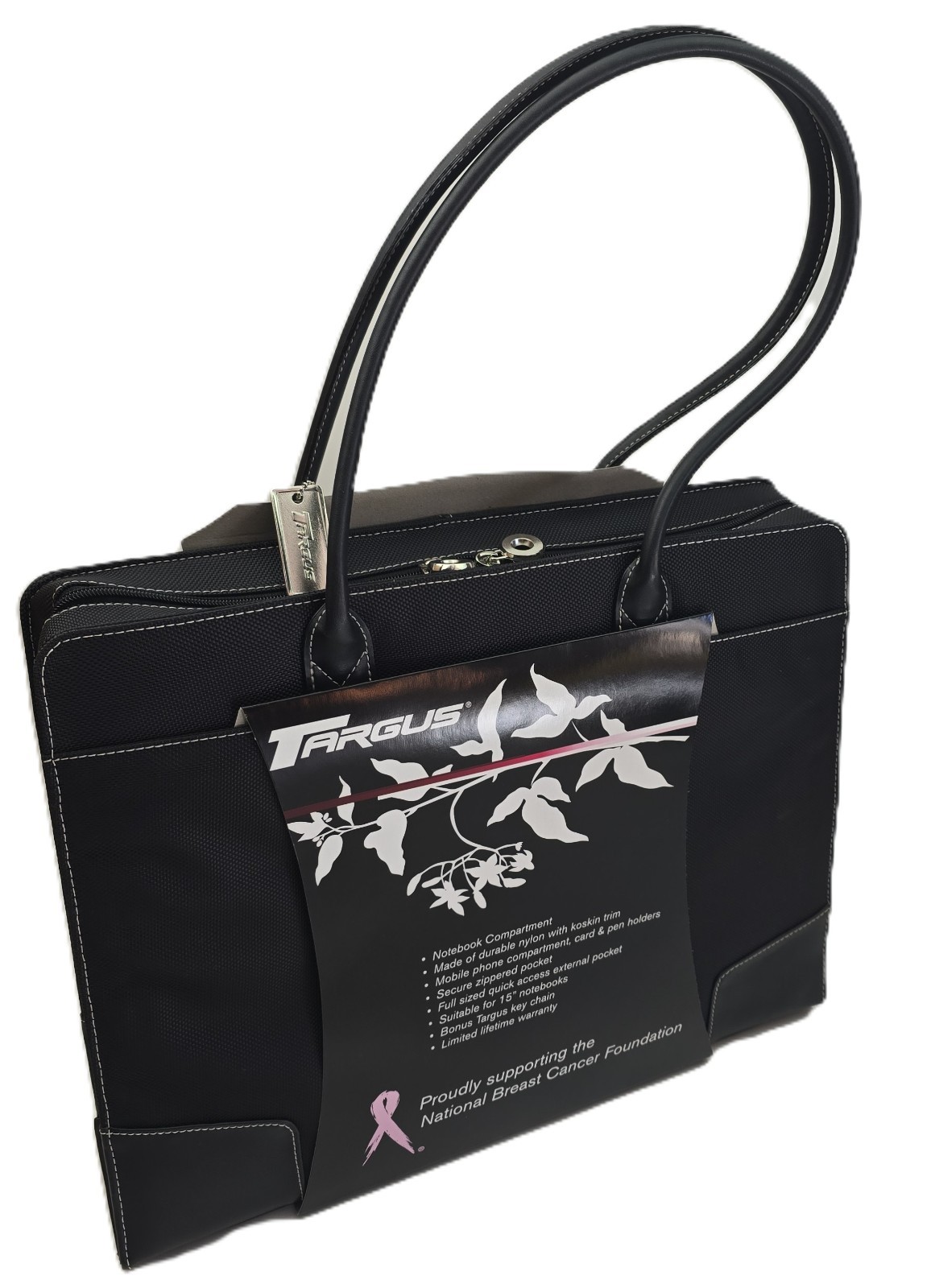 Targus Ladies Pink Ribbon Nylon Notebook Laptop Case Bag Fits 15" Black - New