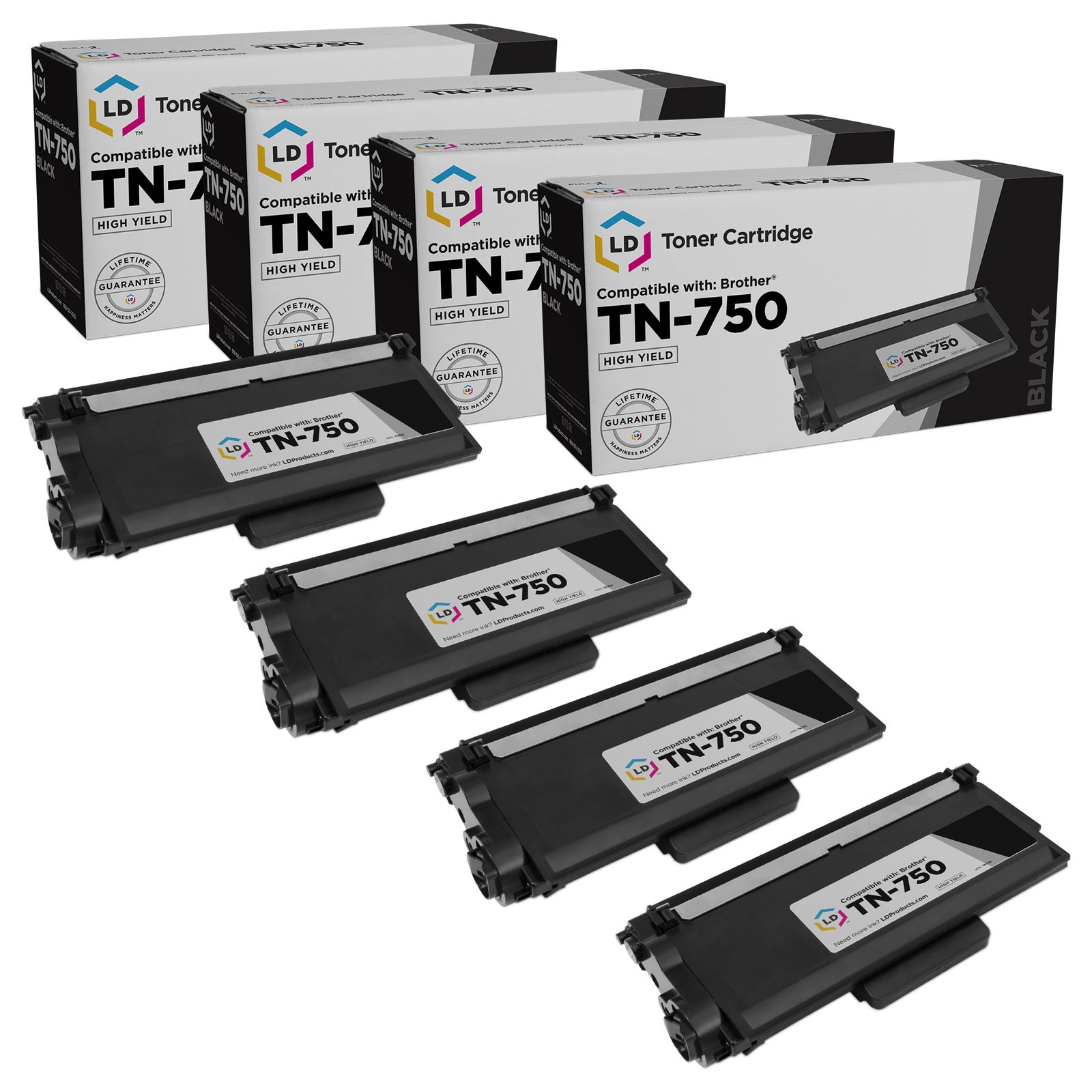 LD 4 Pack TN750 Black Laser HY Toner Cartridge for Brother MFC-8810DW DCP-8155DN