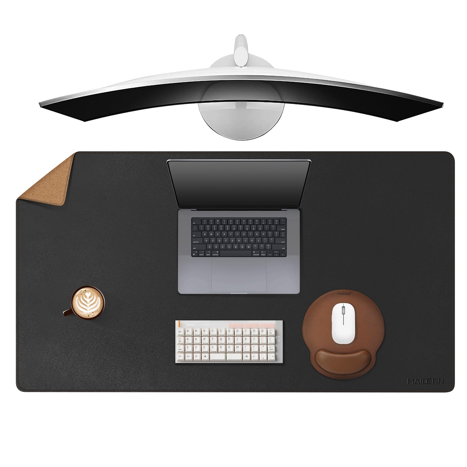 40x24 Inch Leather Desk Mat XL Reversible Cork Mouse Pad Waterproof Black