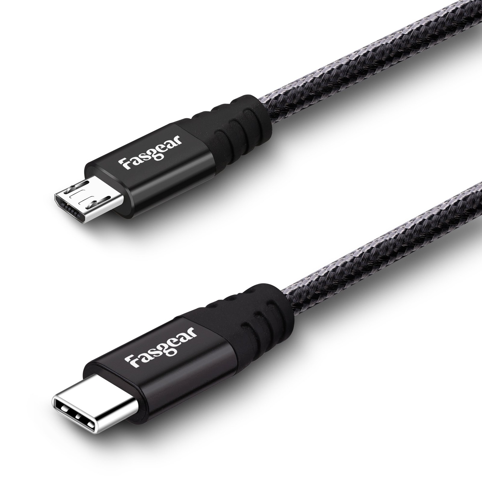Fasgear USB C to Micro Cable 6ft Nylon Braided Type C 6ft, Black 