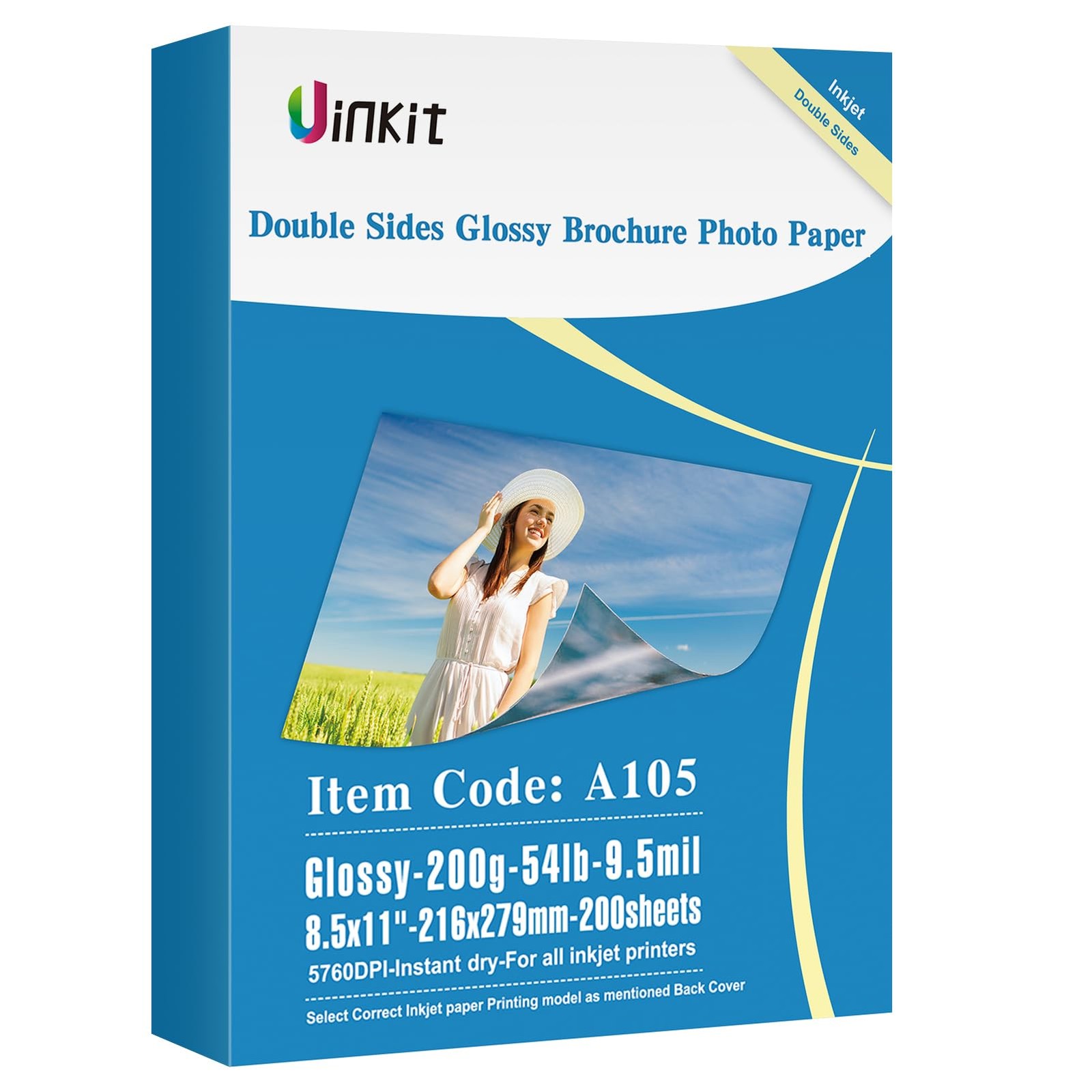 Double Sided Glossy Photo Paper - 200 Sheets Uinkit 8.5x11 Inches 9.5Mil 200Gsm