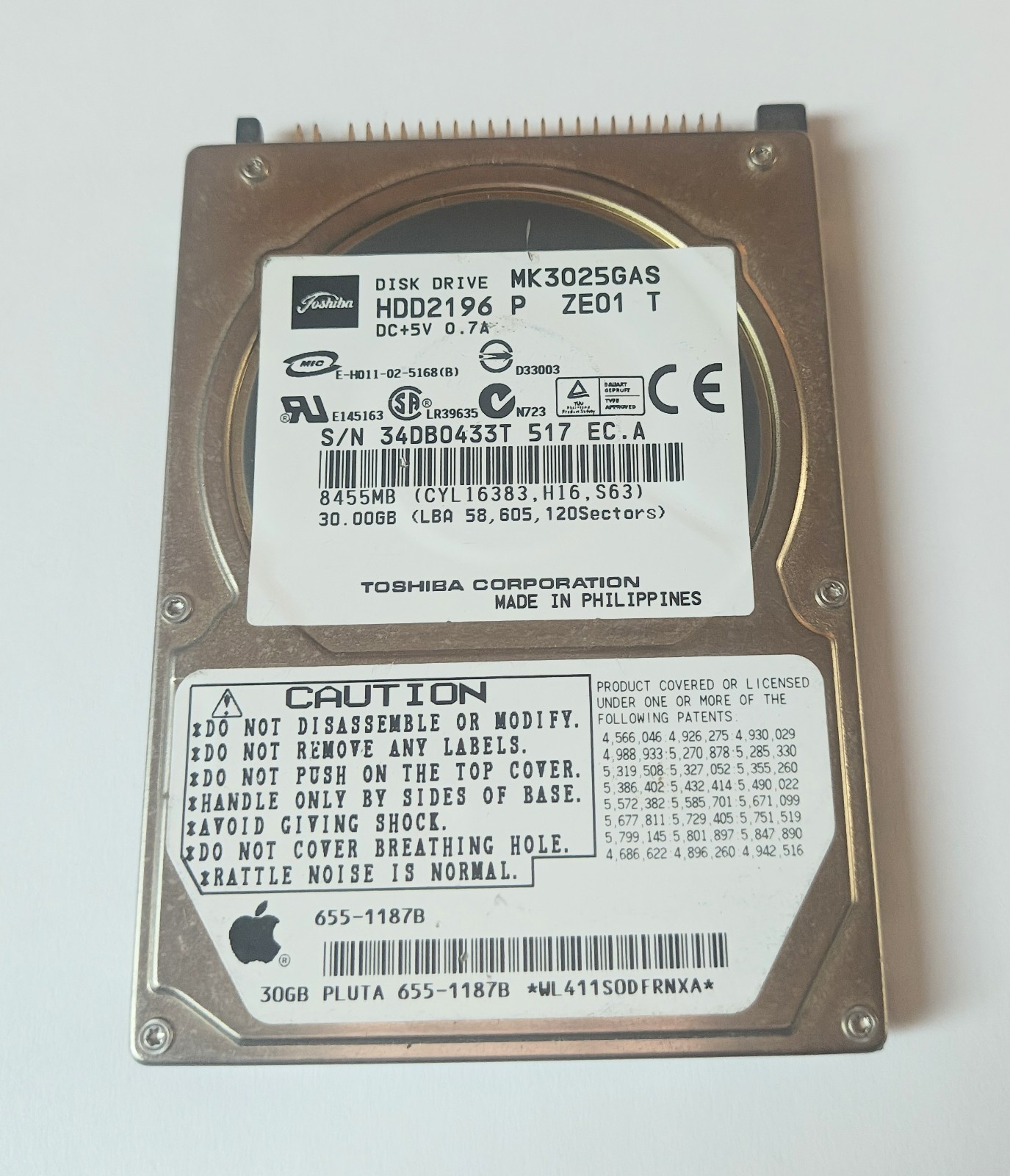 Toshiba 30GB MK3025GAS IDE (HDD2196 B ZE01 T) Laptop Hard Drive Apple Branded