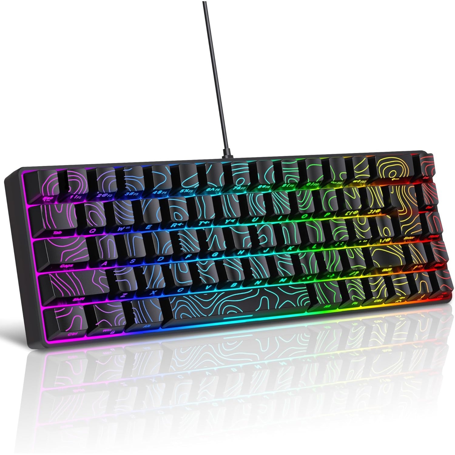 Snpurdiri 65% Gaming Keyboard Membrane RGB Backlit 68 Key Ergonomic Mini Compact