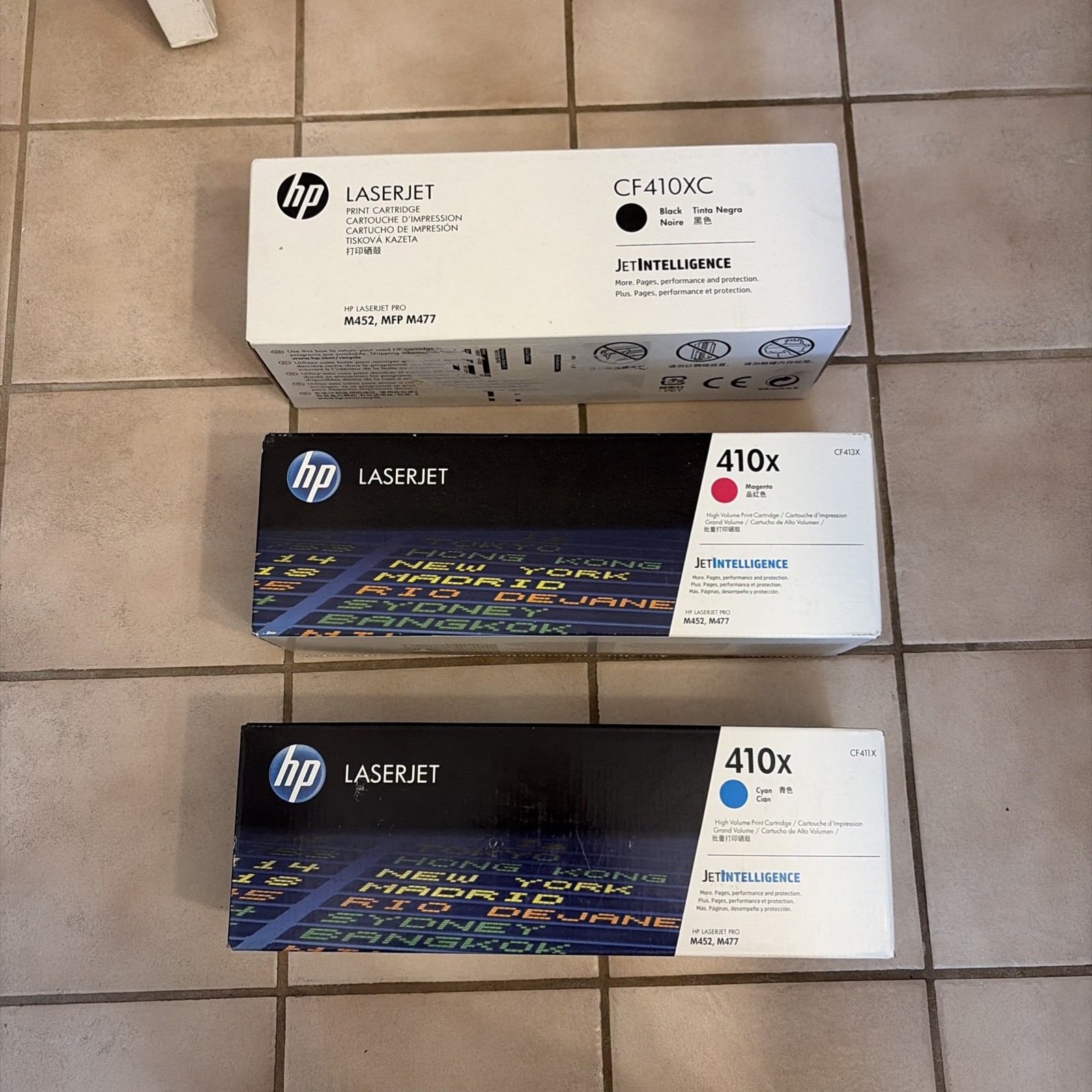 SET OF 3 GENUINE HP Laserjet Toner 410X Magenta,410X Cyan, CF410XC BLack READ