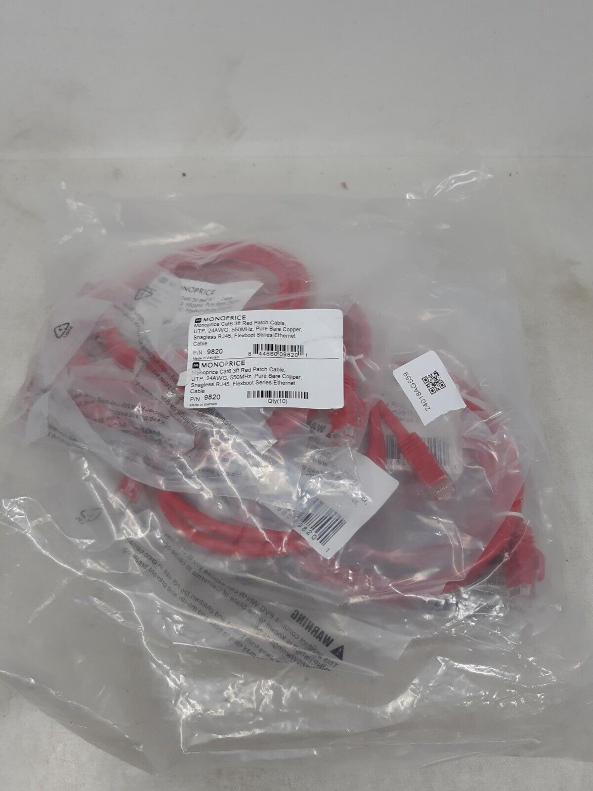 LOT OF 10 Flexboot Cat6 Ethernet Patch Cable nternet RJ45 Stranded UTP 3ft Red