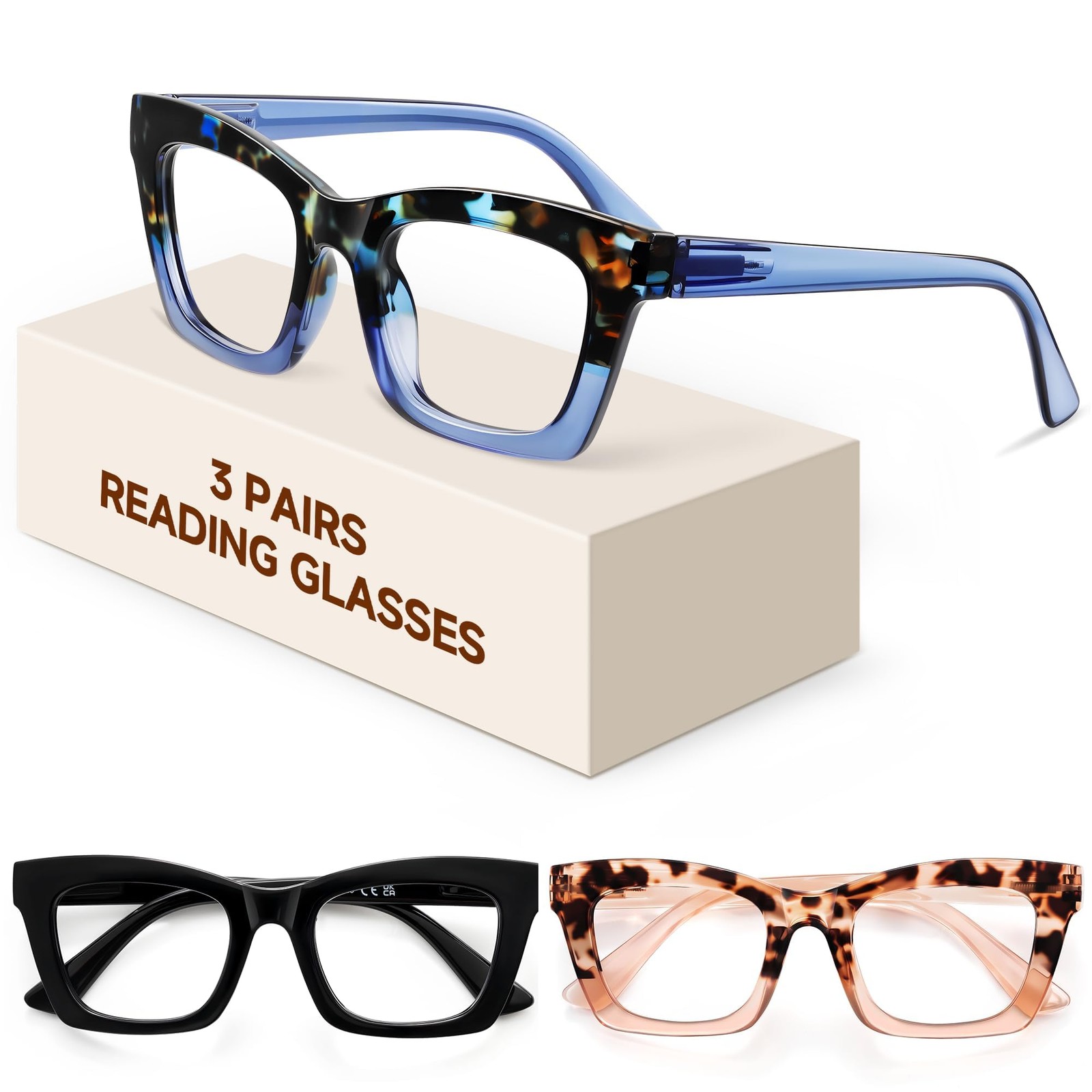Reading Glasses for -3Pack Blue Light Blocking Fashion Readers with Spring Hi...
