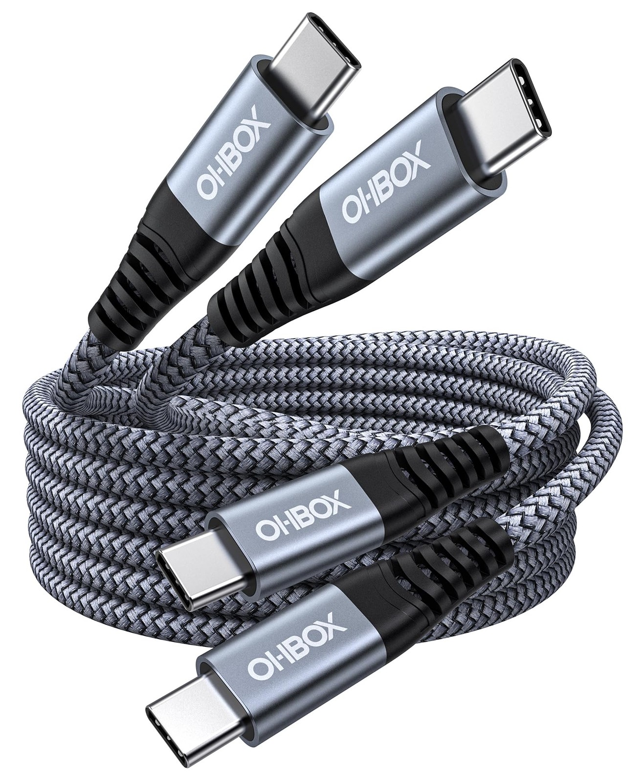 USB C to USB C Cable 60W Fast Charging Cord 2-Pack 6FT Grey Nylon Braided