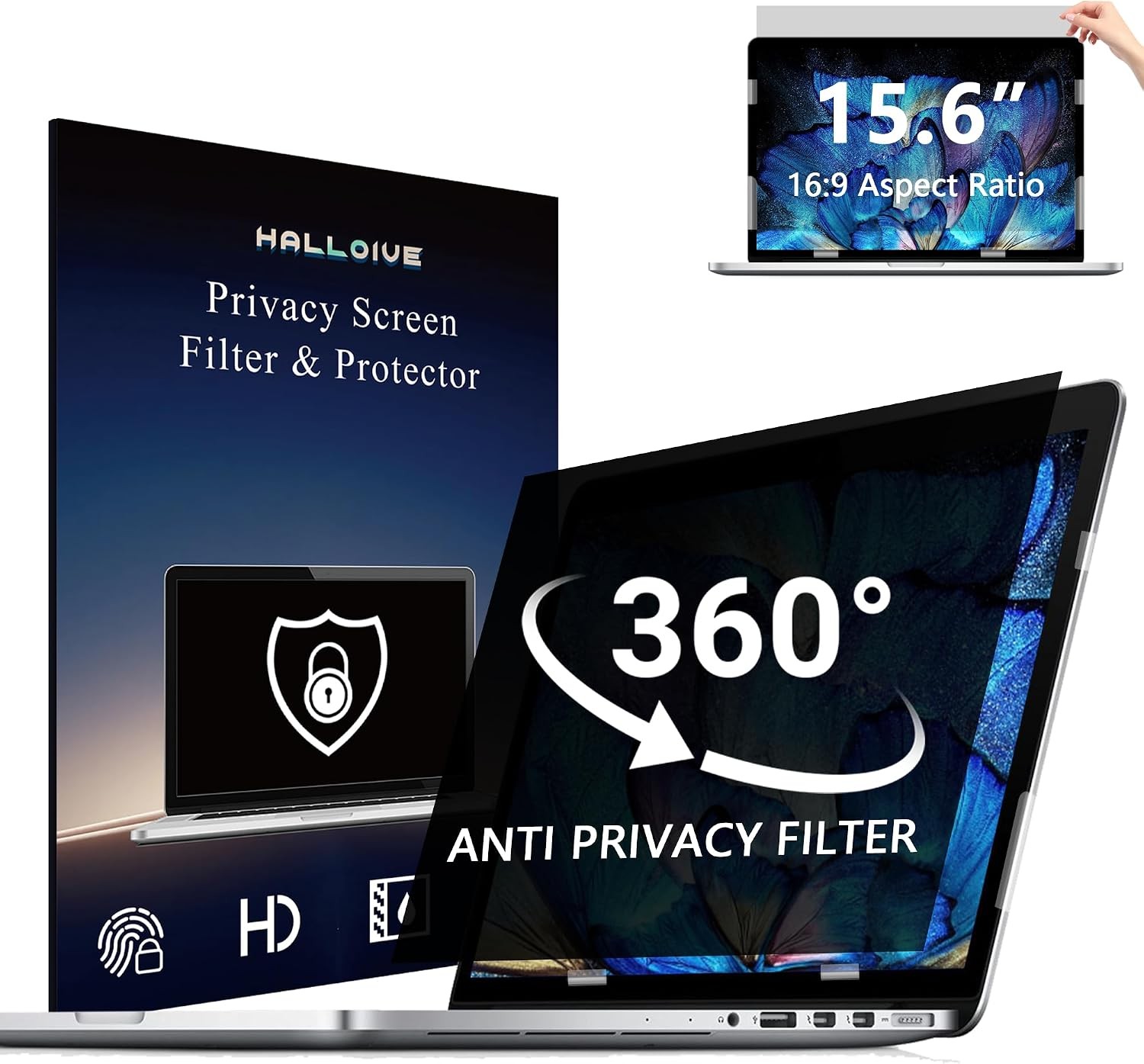 4-Way Laptop Privacy Screen Shield 15.6 Inch, Removable 360° Privacy Filter Scre