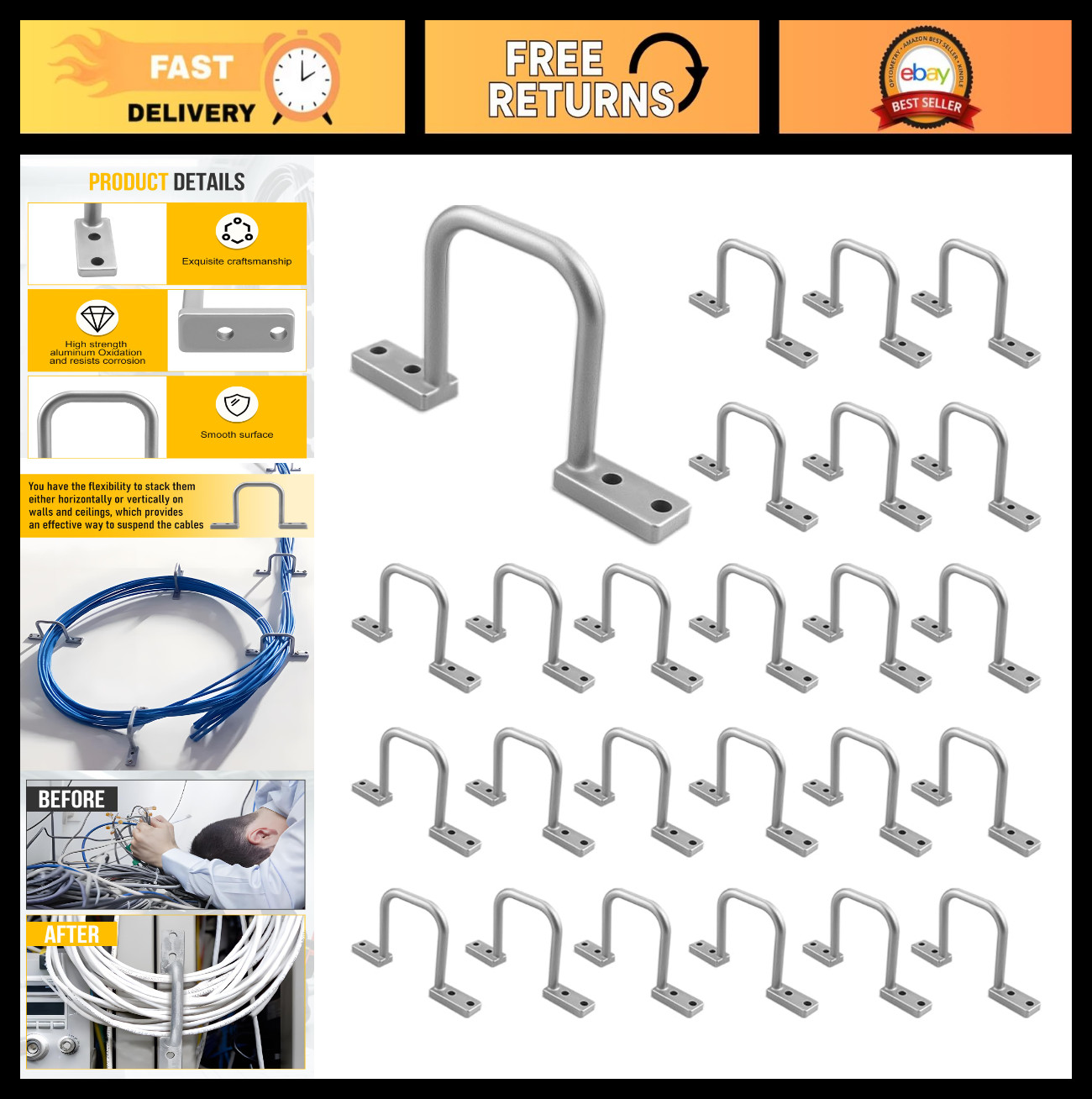 25 Pcs 2" Aluminum D Rings for Cable Management - Electric Wire Sorting, Silver