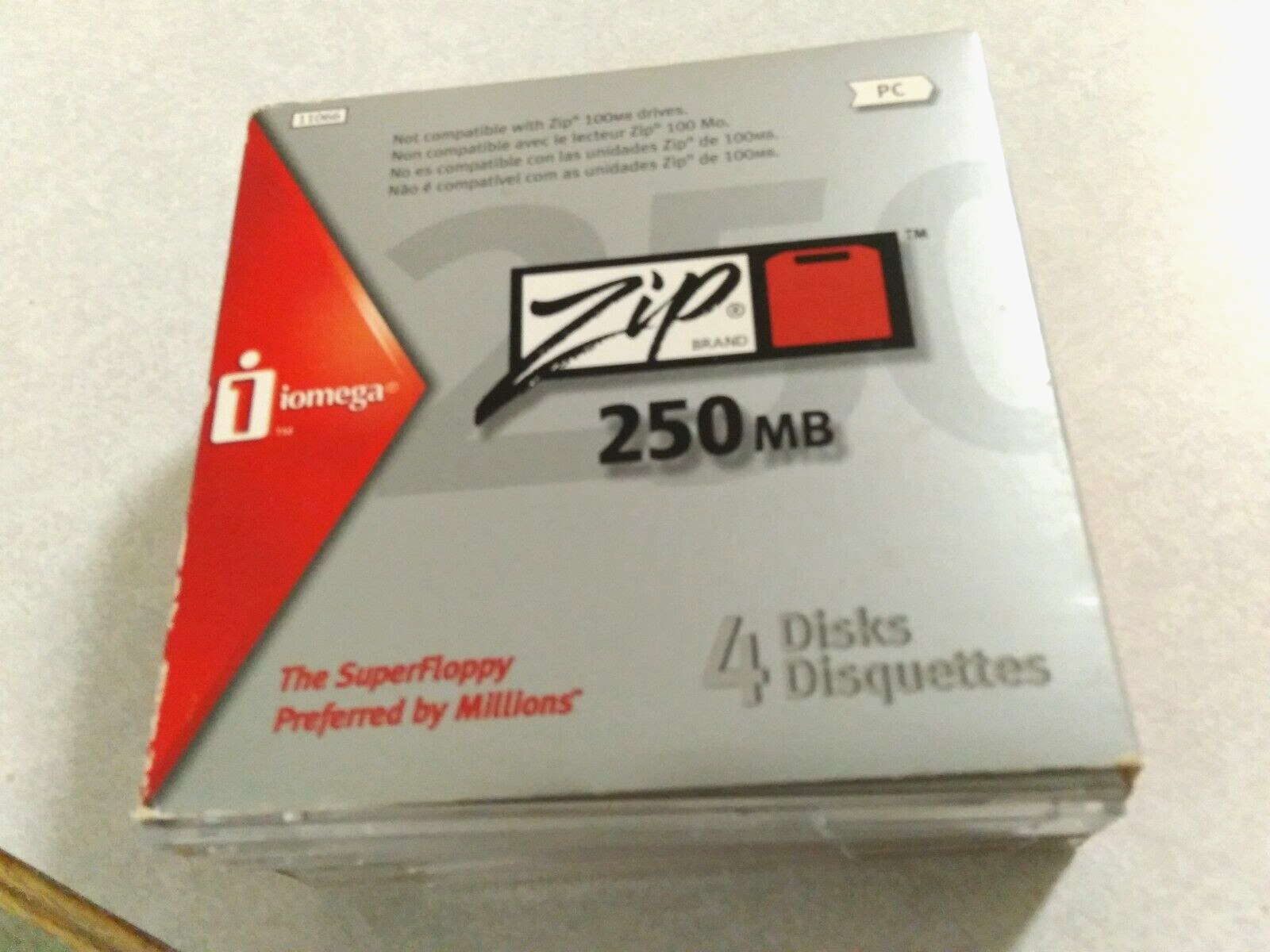 Package of Four Iomega Zip Brand 250MB The Super Floppy Disc with Jewell Cases