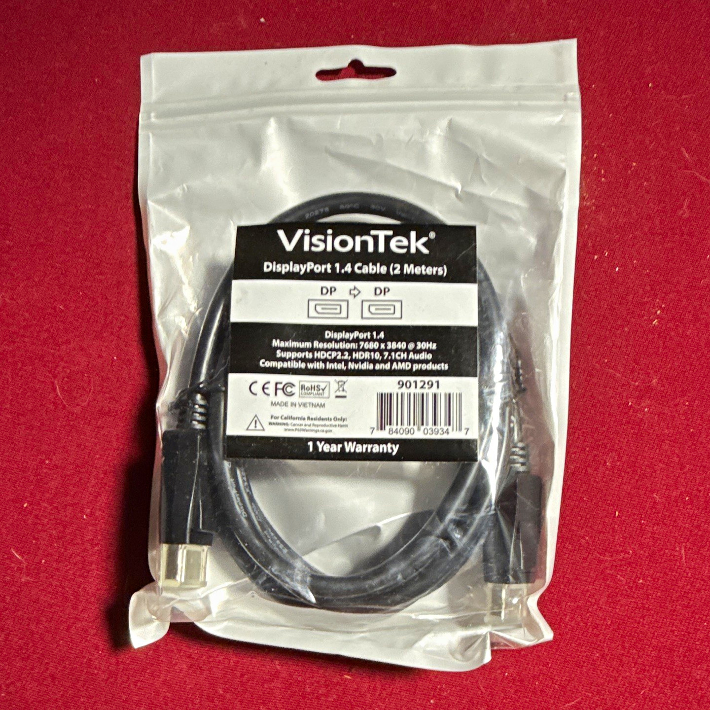 VisionTek DisplayPort 1.4 DP to DP Cable 2m Black MPN 901291