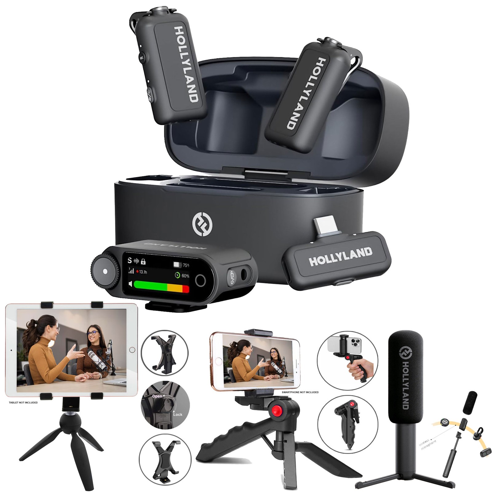 Hollyland LARK MAX 2 Combo Wireless Microphone System Space Gray Podcast Bundle